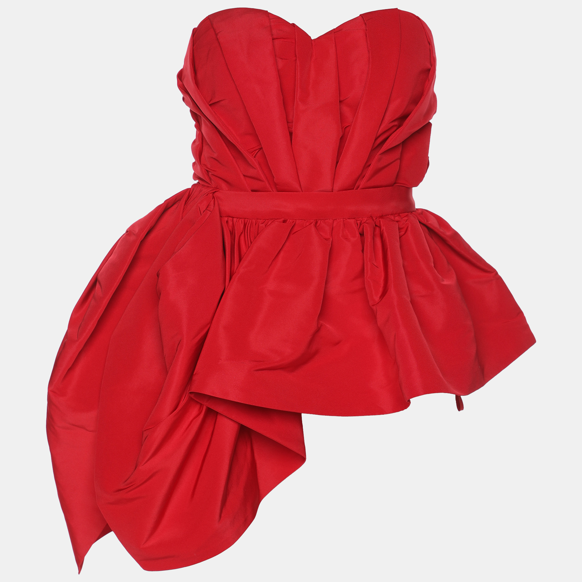 

Alexander McQueen Red Polyester Pleated Taffeta Bustier Top S