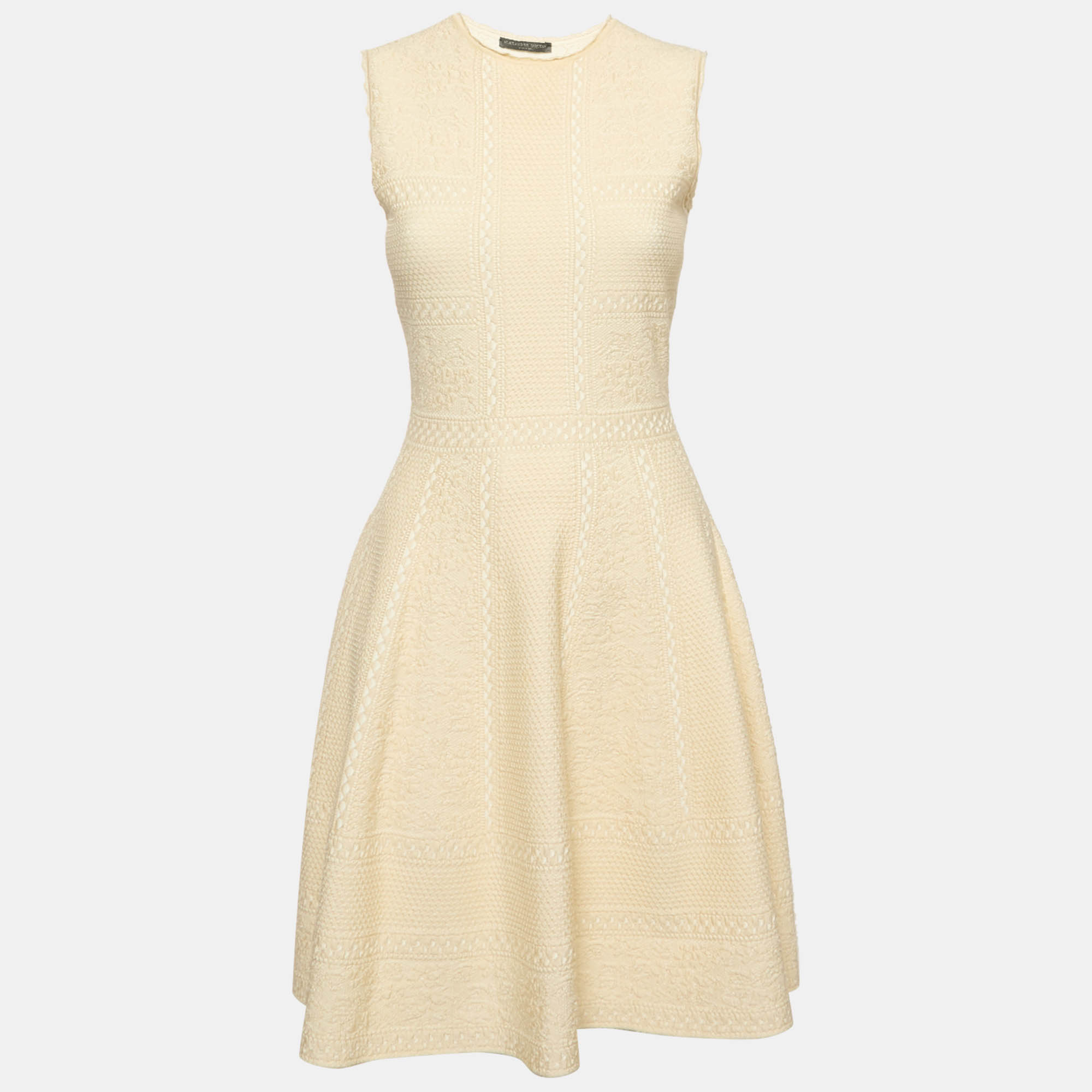

Alexander McQueen Cream Textured Knit Flared Mini Dress S