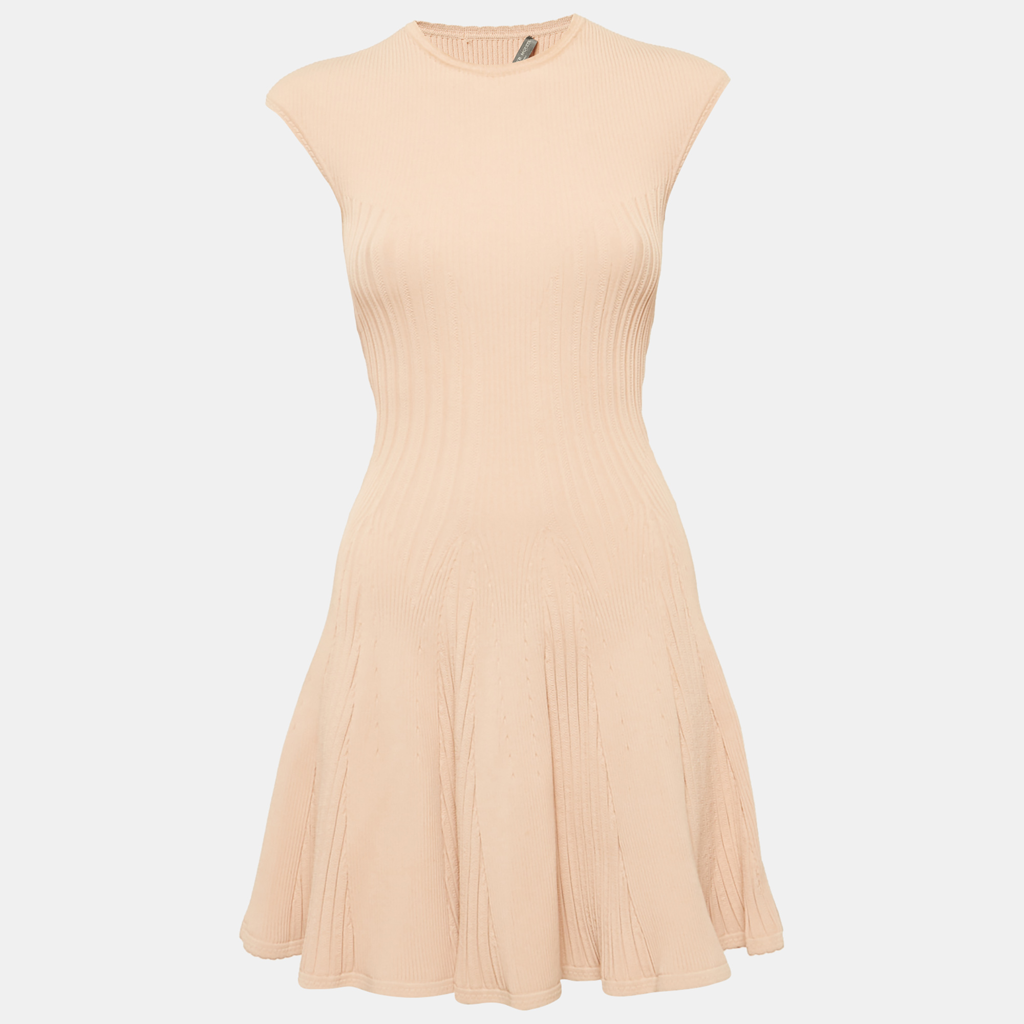 

Alexander McQueen Peach Rib Knit Flared Sleeveless Mini Dress XXS, Pink