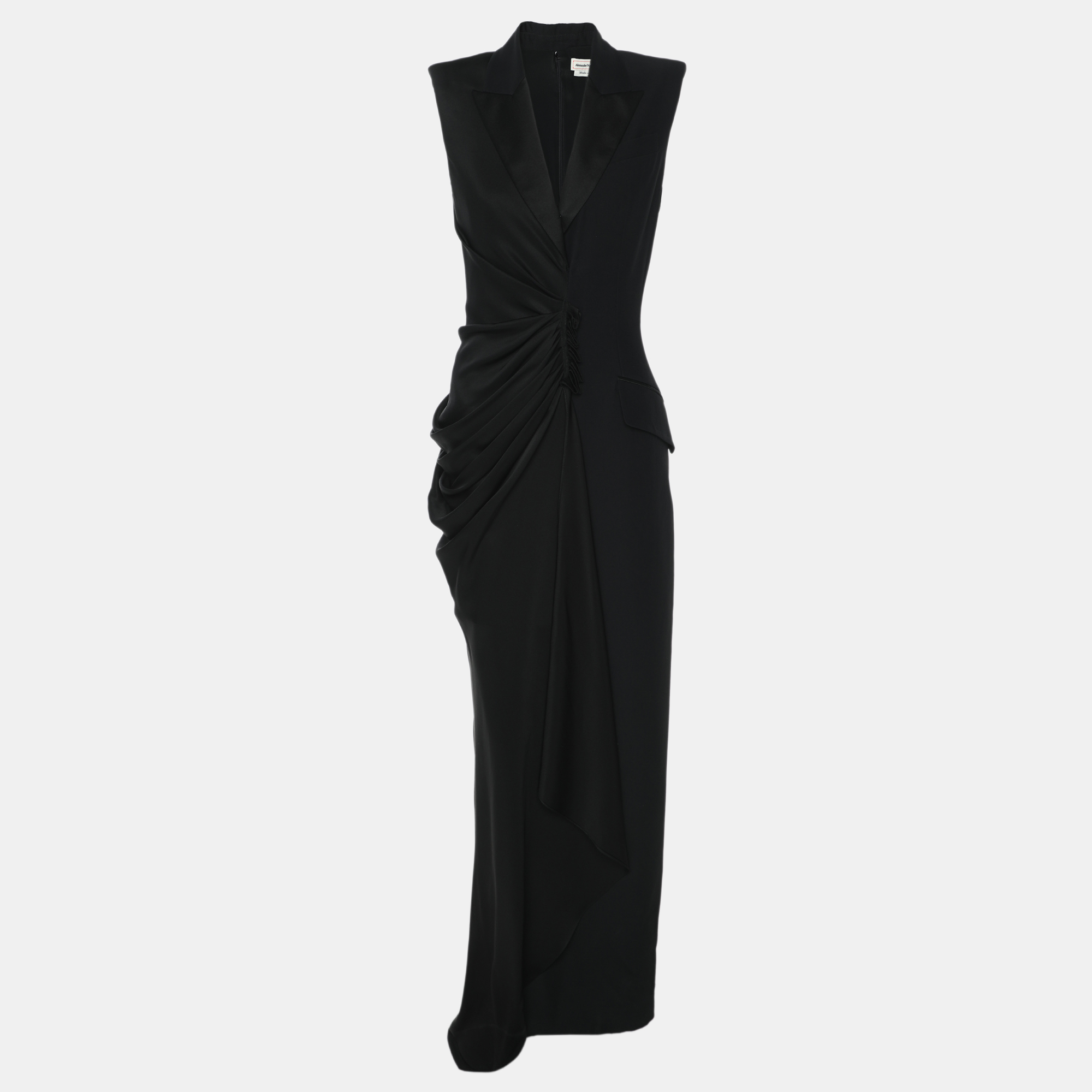 

Alexander McQueen Black Crepe Satin Long Leaf Draped Dress XS