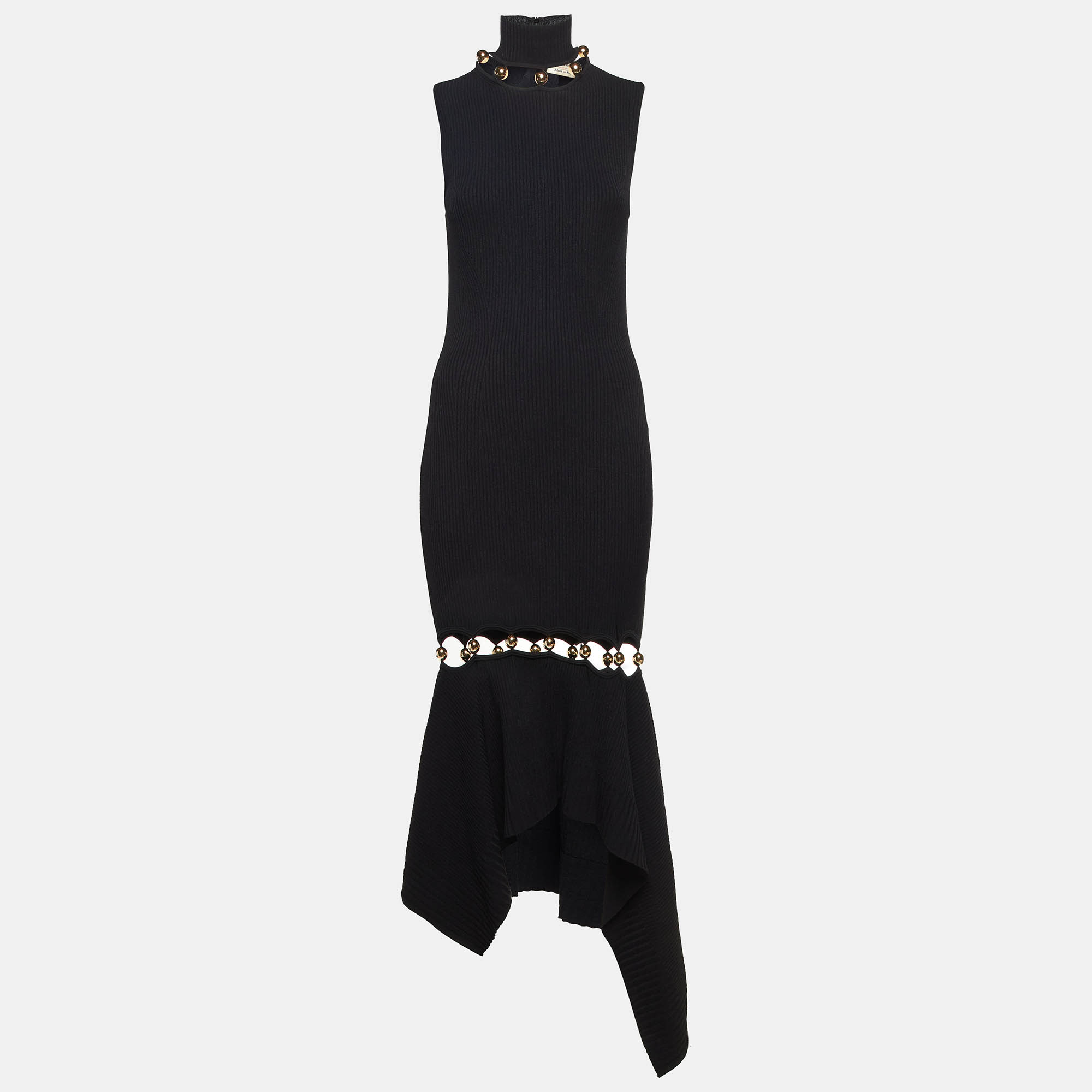 

Alexander McQueen Black Knit Bead Detail Asymmetrical Dress S