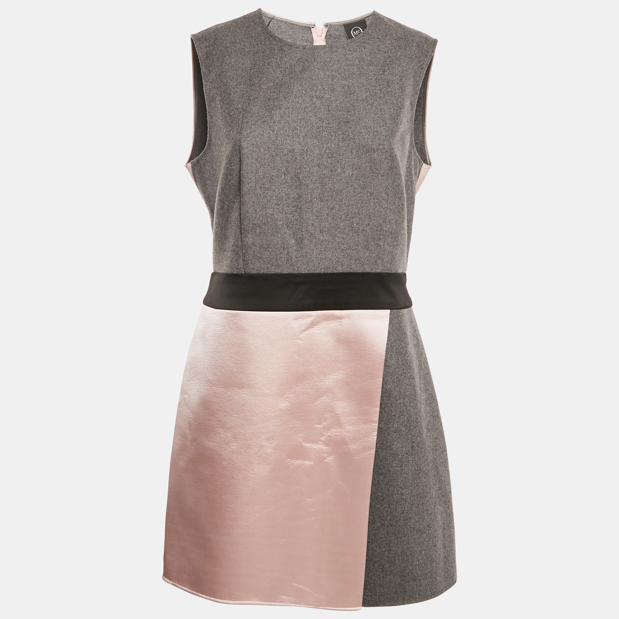 

Alexander McQueen Grey/Pink Wool Blend and Satin Sleeveless Mini Dress M