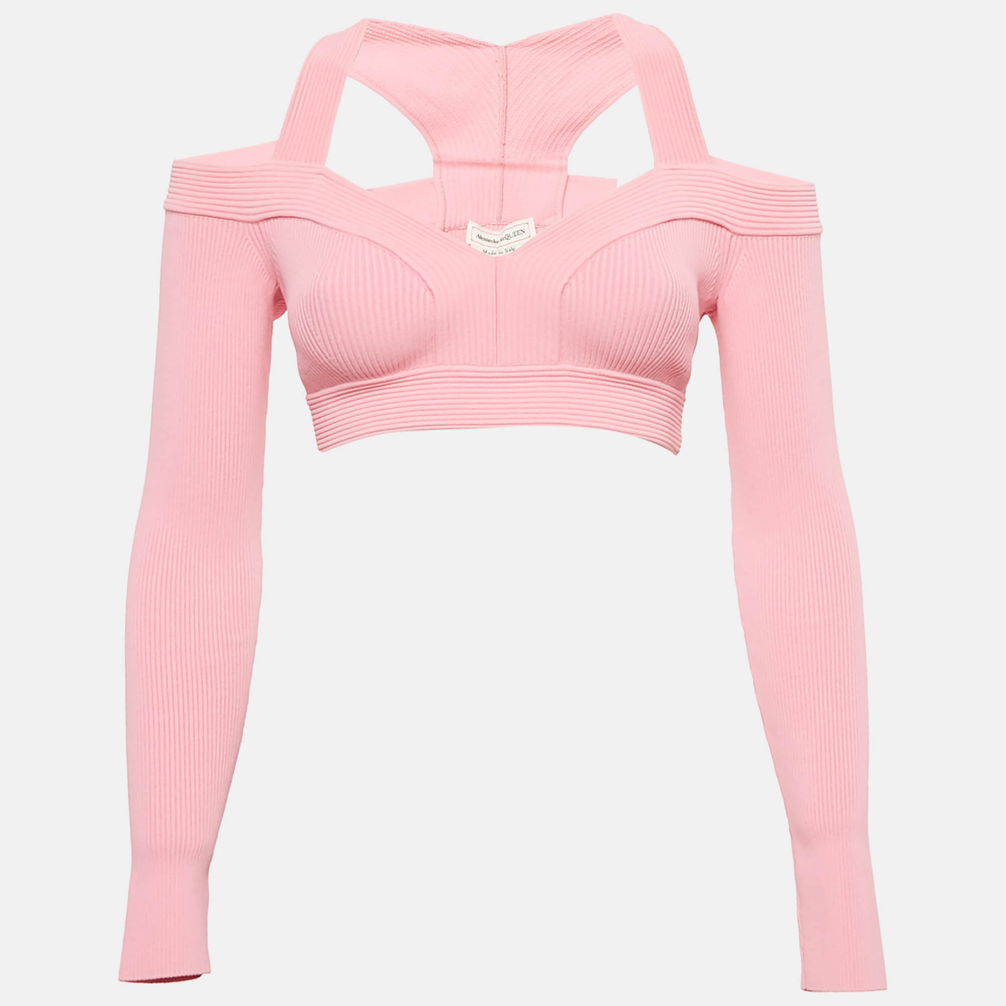 Pre-owned Alexander Mcqueen Pink Rib Knit Crop Top Xs