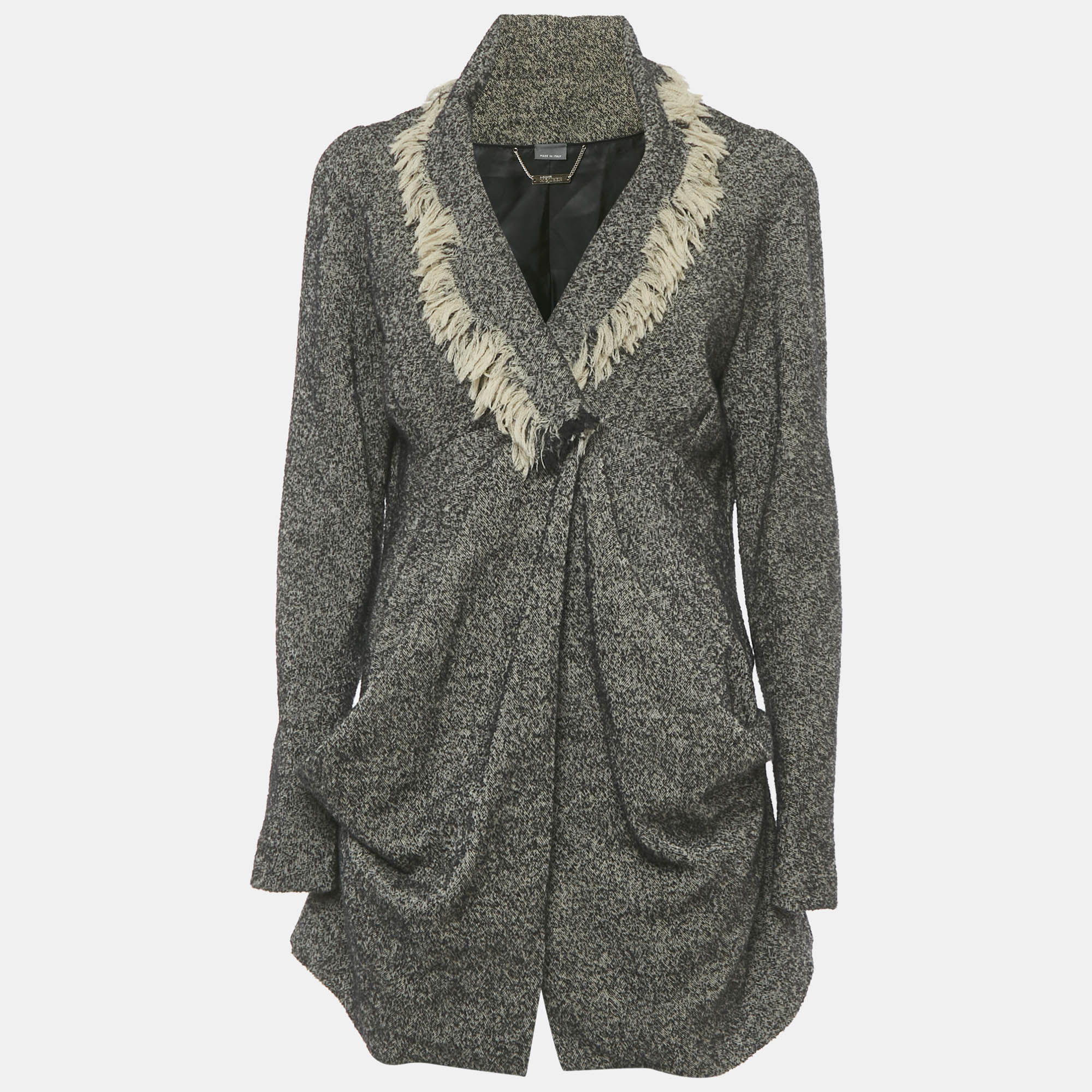 

Alexander McQueen Tweed Draped Raw-Edge Detail Coat M, Grey