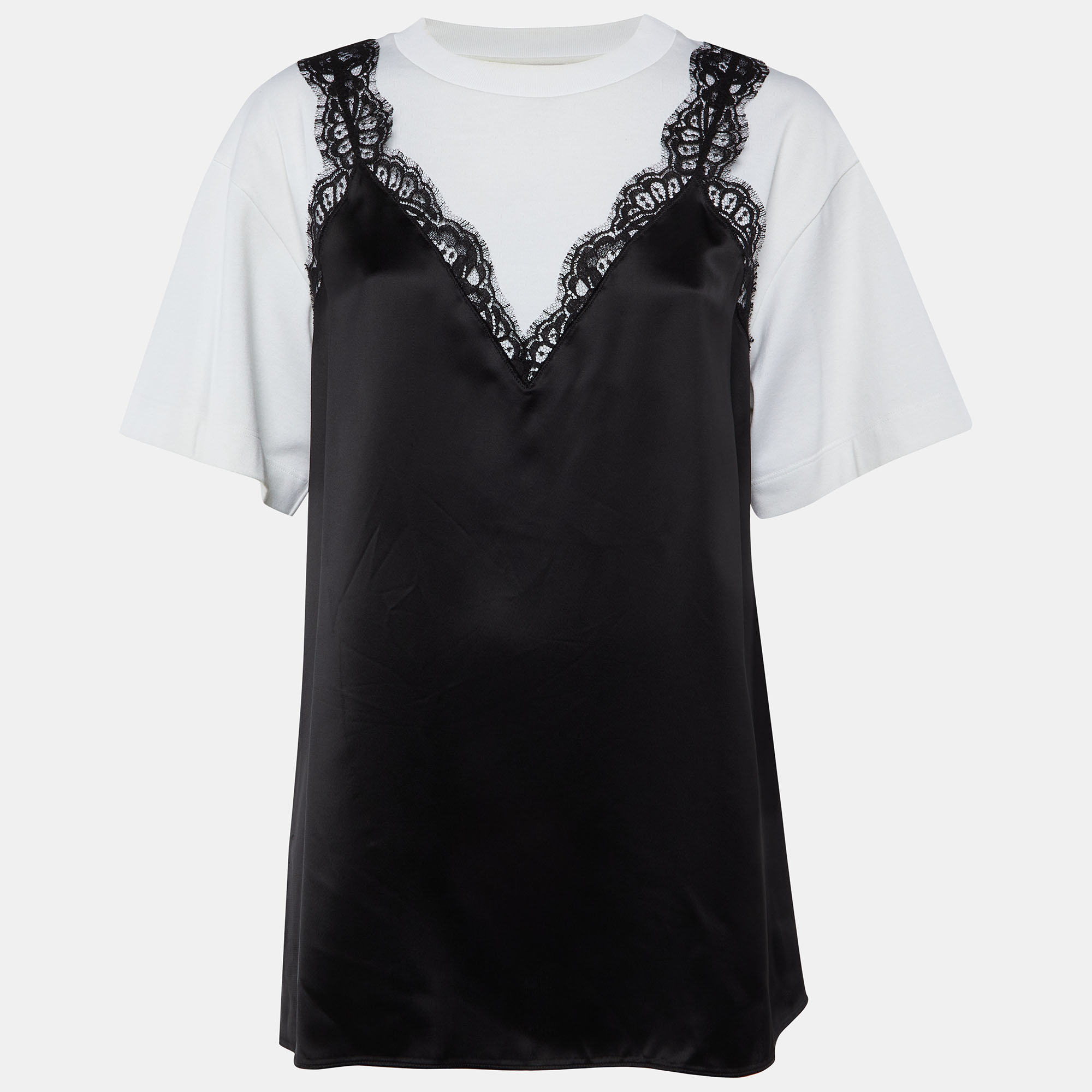 

Alexander McQueen White Cotton Knit & Black Sateen Top L