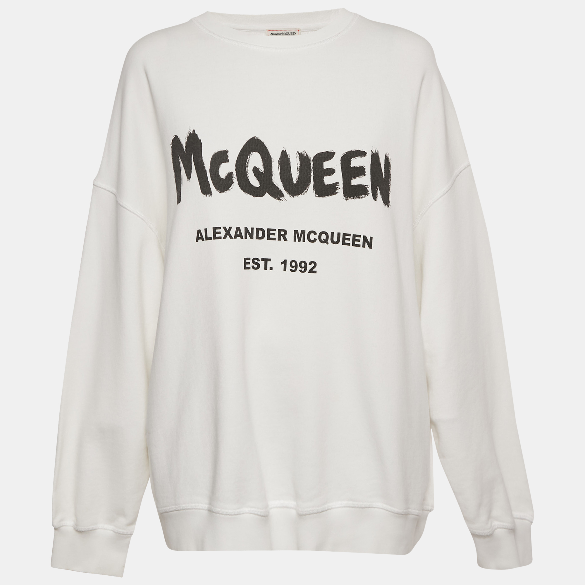 

Alexander McQueen White Logo Print Cotton Sweatshirt L