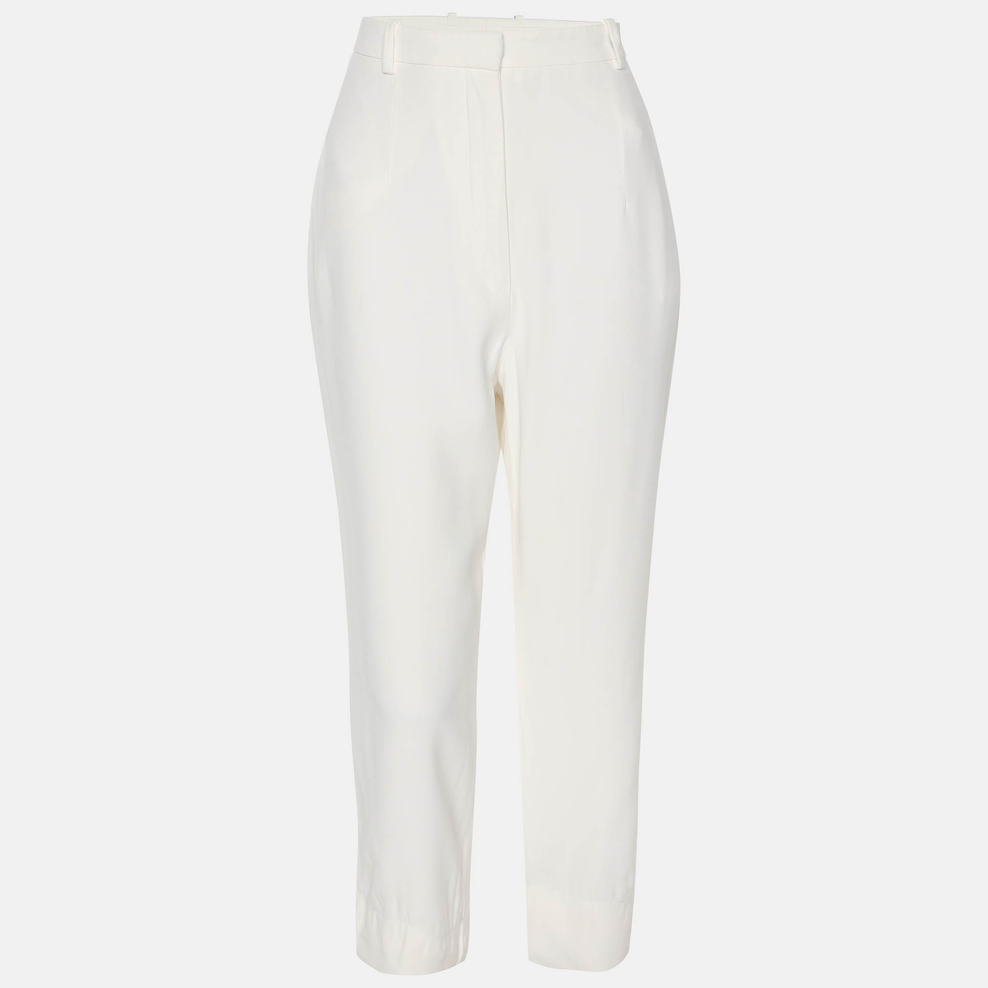 Pre-owned Alexander Mcqueen White Crepe Capri Pants L