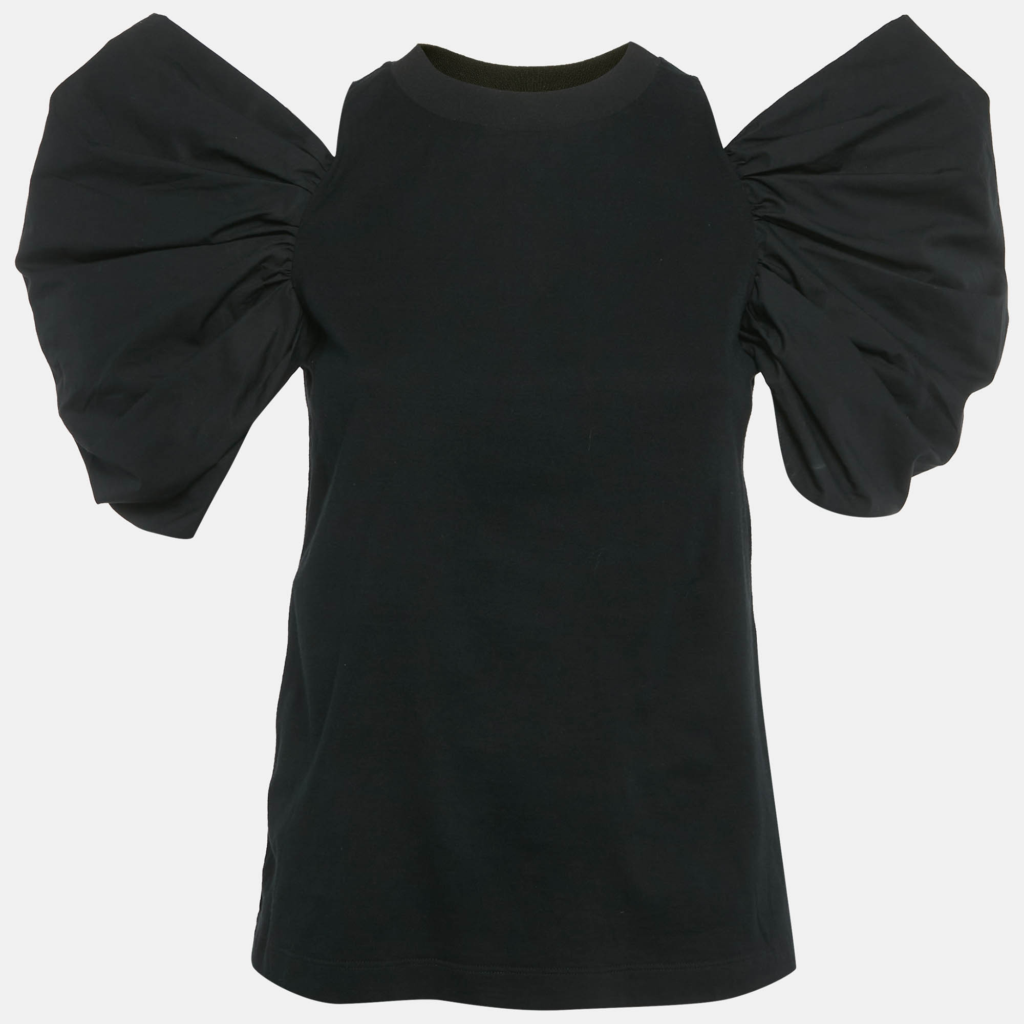 

Alexander McQueen Black Cotton Cold Shoulder Gathered Sleeve Top S