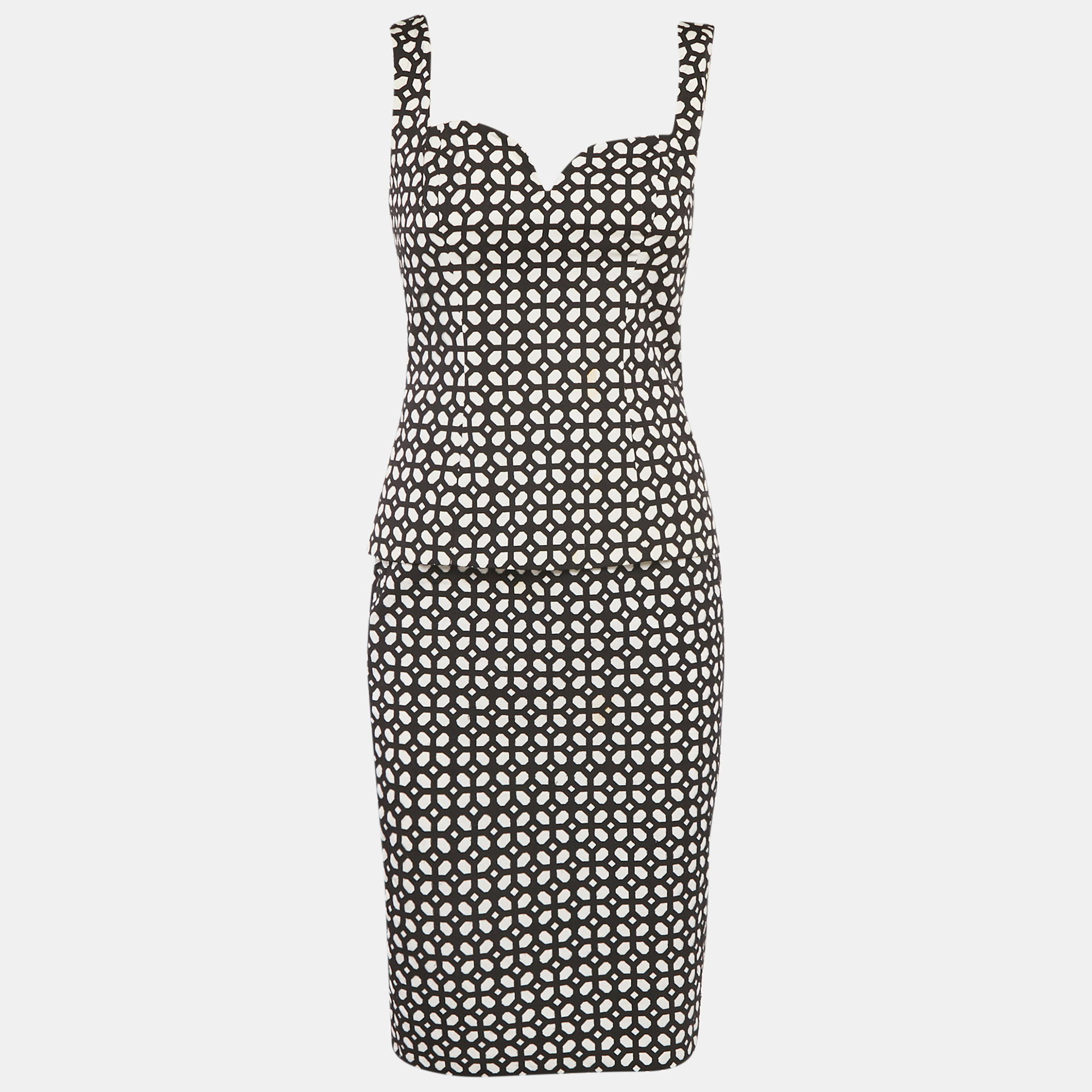 Pre-owned Alexander Mcqueen Black /white Patterned Cotton Top & Skirt Set S