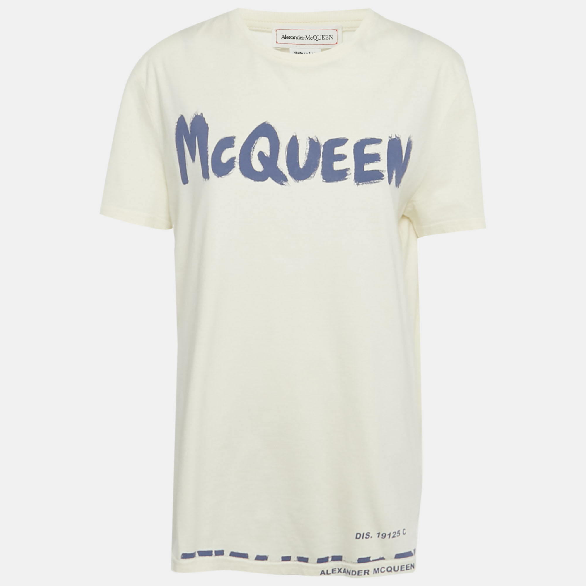 Pre-owned Alexander Mcqueen Cream Logo Print Jersey T-shirt L In White
