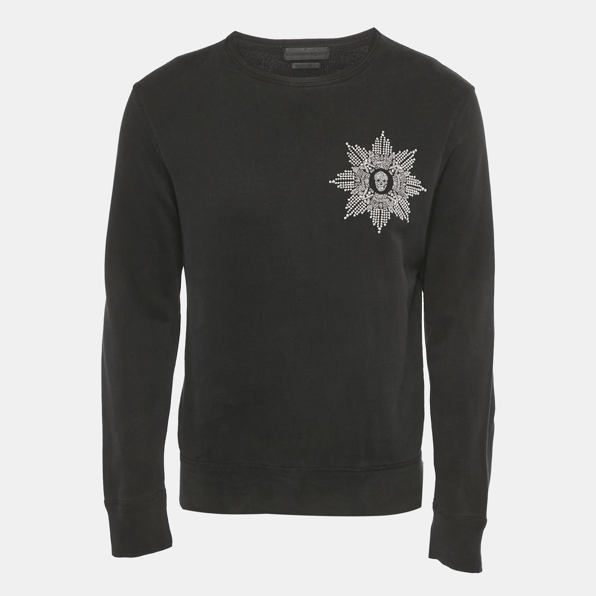 

Alexander McQueen Black Embroidered Cotton Crewneck Sweatshirt M