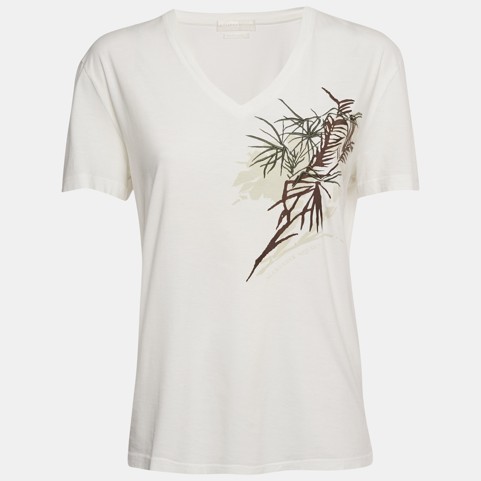 

Alexander McQueen White Embroidered Jersey V-Neck T-Shirt S