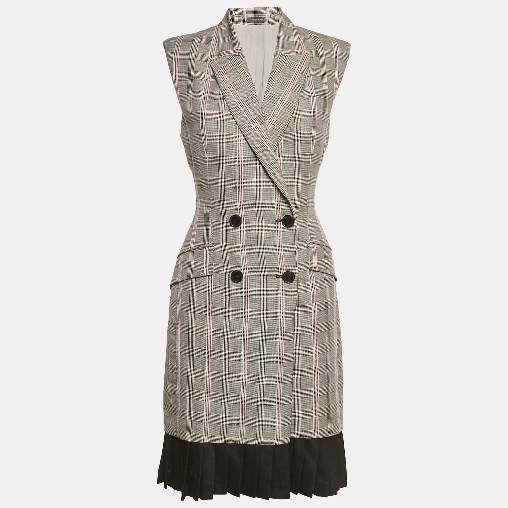 Pre-owned Alexander Mcqueen Alexander Mc Queen Black /grey Prince Of Wales Print Wool Vest Short Dress M