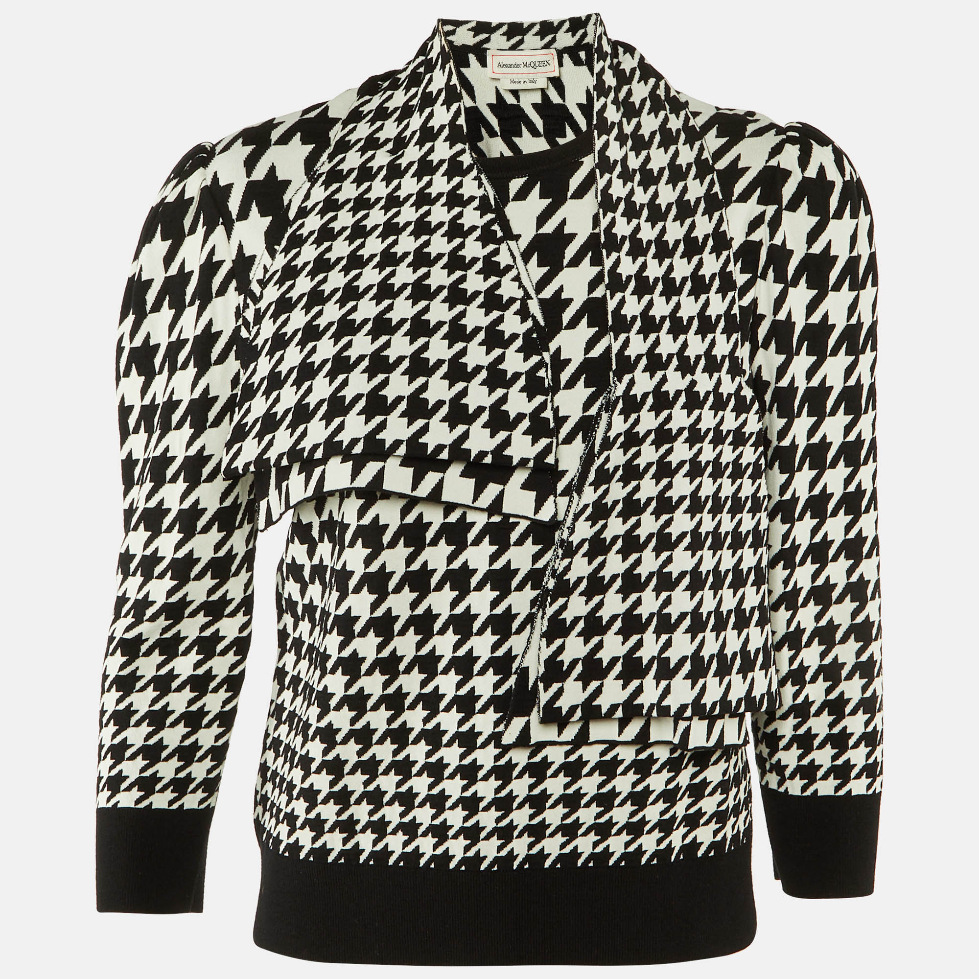 

Alexander McQueen Monochrome Houndstooth Wool Tie Detail Jumper XL, Black