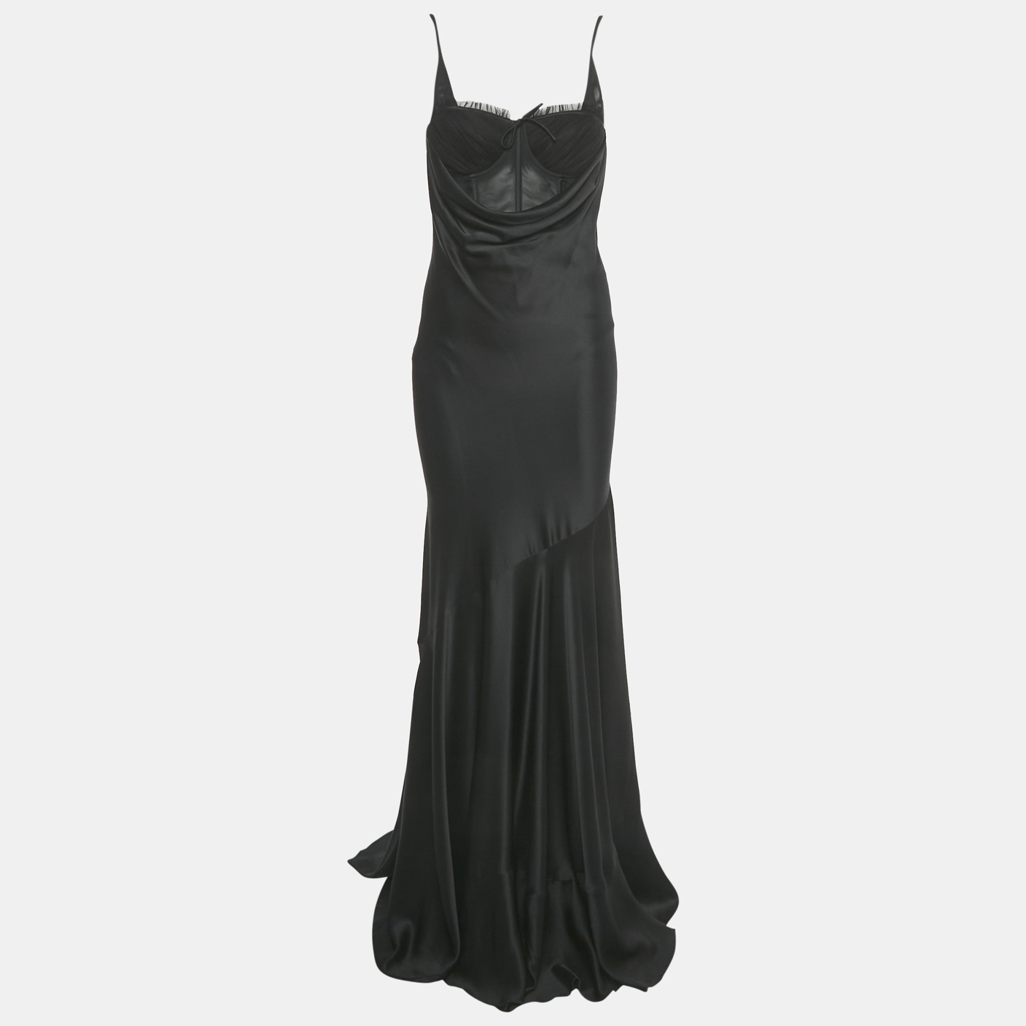 

Alexander McQueen Black Silk & Mesh Bias Cut Corset Maxi Dress S