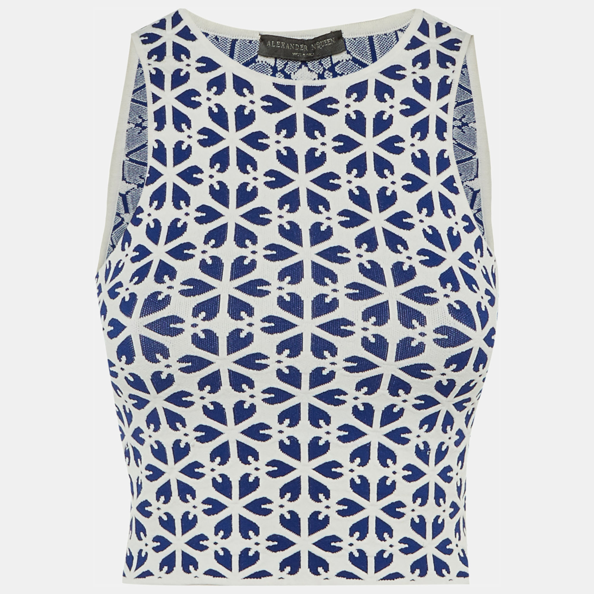 

Alexander McQueen Blue/White Floral Jacquard Knit Crop Top XXS