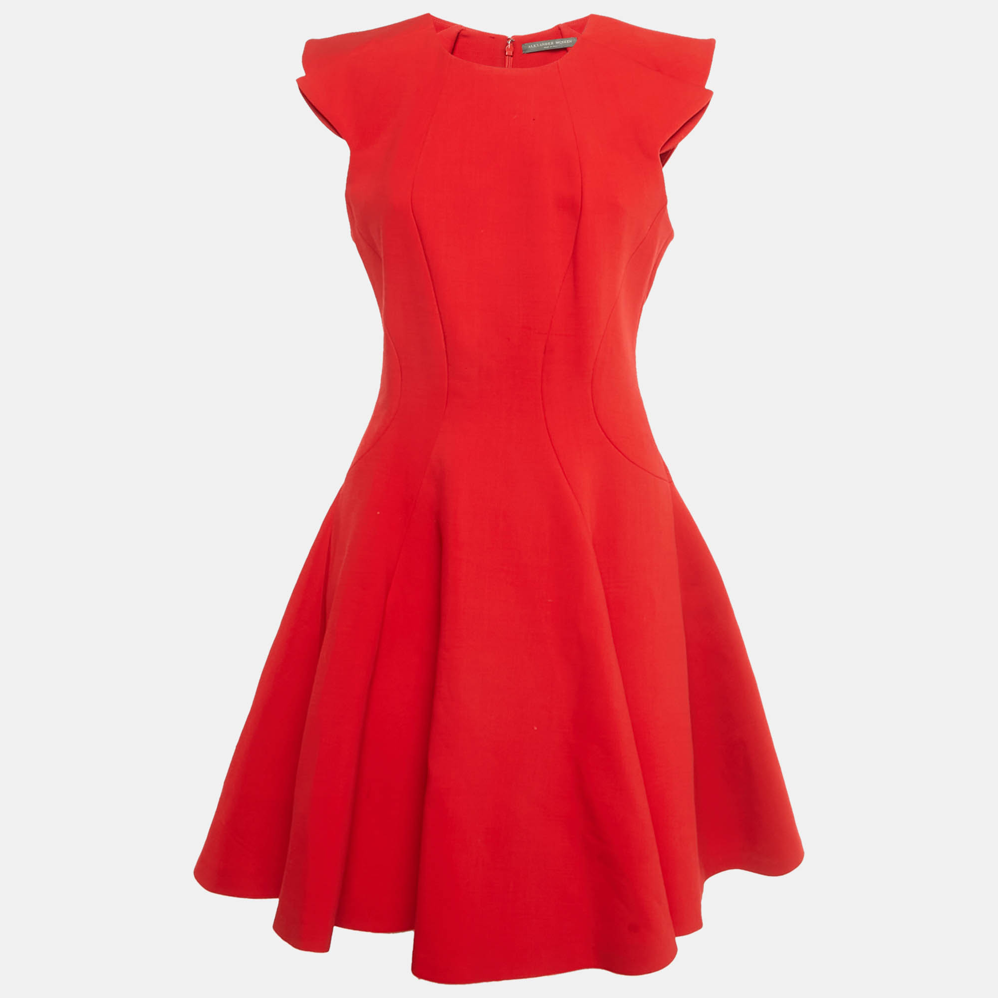 Click to view more detailed imagery on our partner's website Pre-owned Alexander Mcqueen Red Wool Blend Paneled Mini Dress M