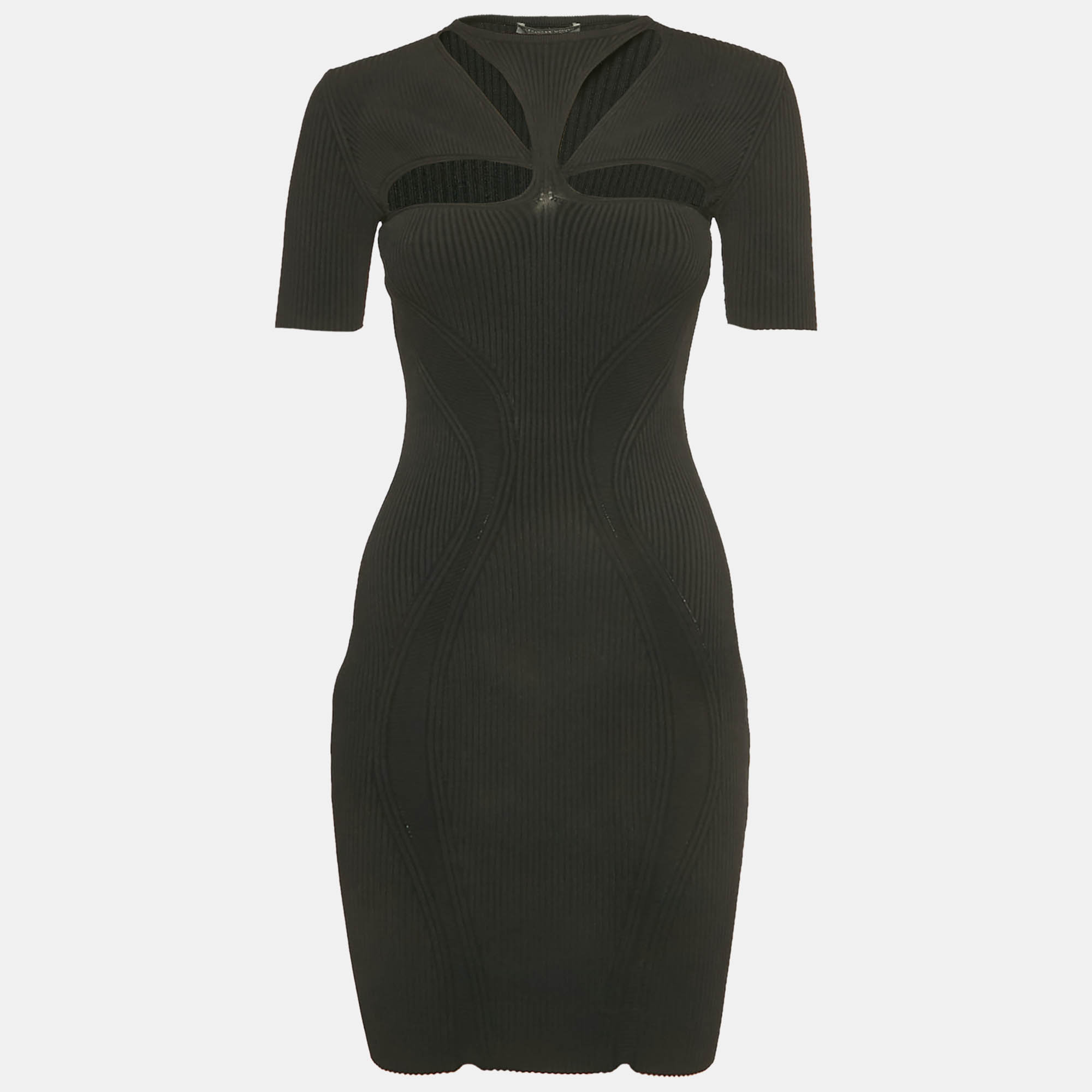 

Alexander McQueen Black Rib Knit Cut-Out Bodycon Dress S