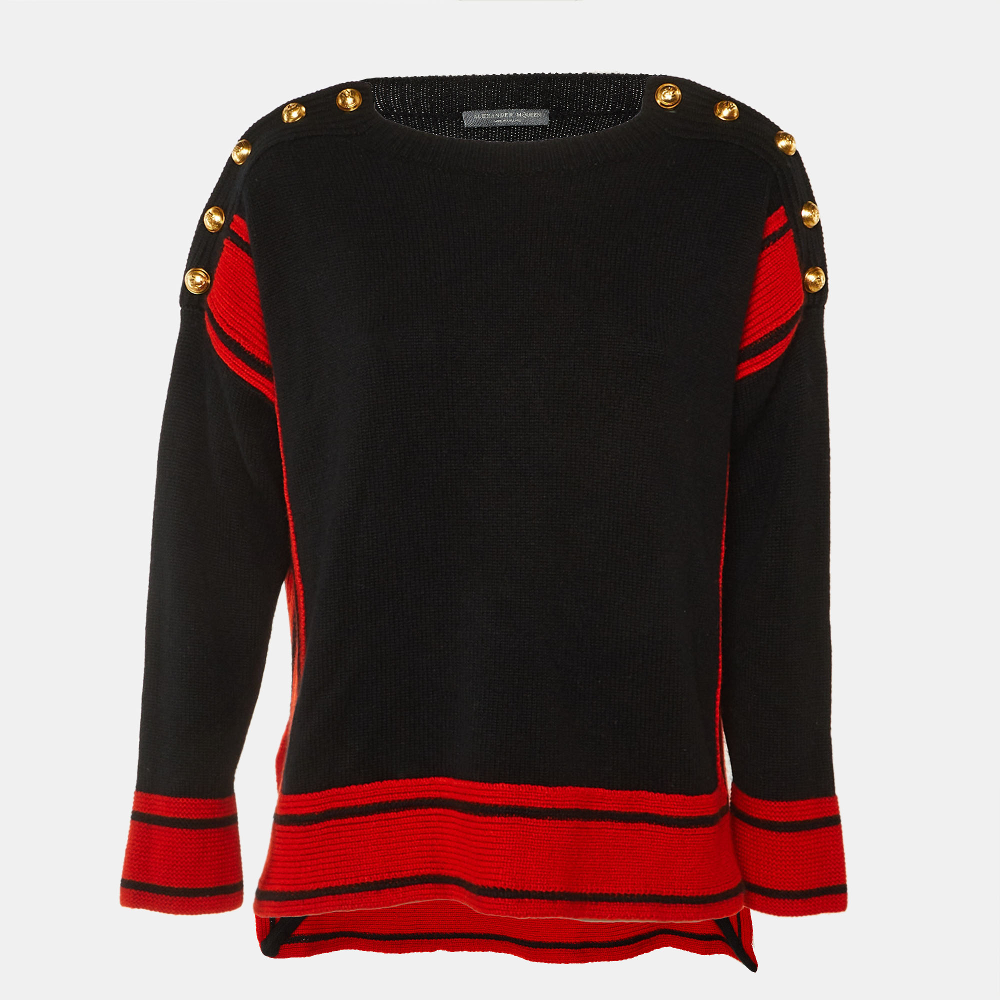 Click to view more detailed imagery on our partner's website Pre-owned Alexander Mcqueen Black/red Cashmere Button Detail Sweater Xs
