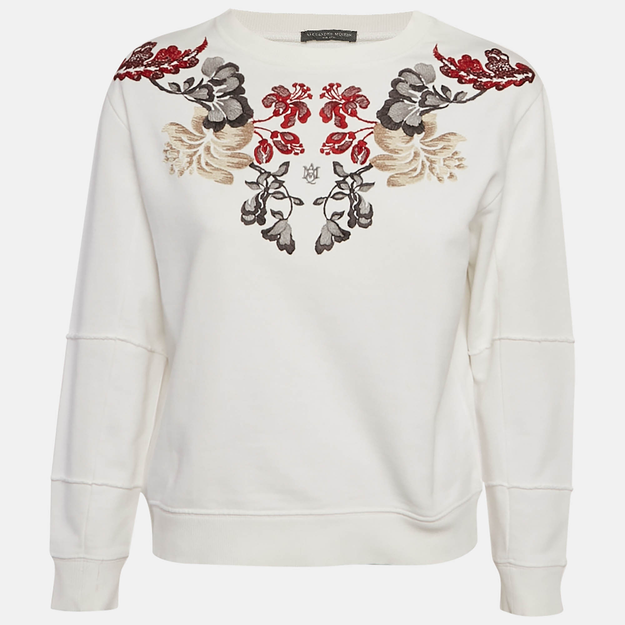 

Alexander McQueen White Floral Embroidered Cotton Sweatshirt S