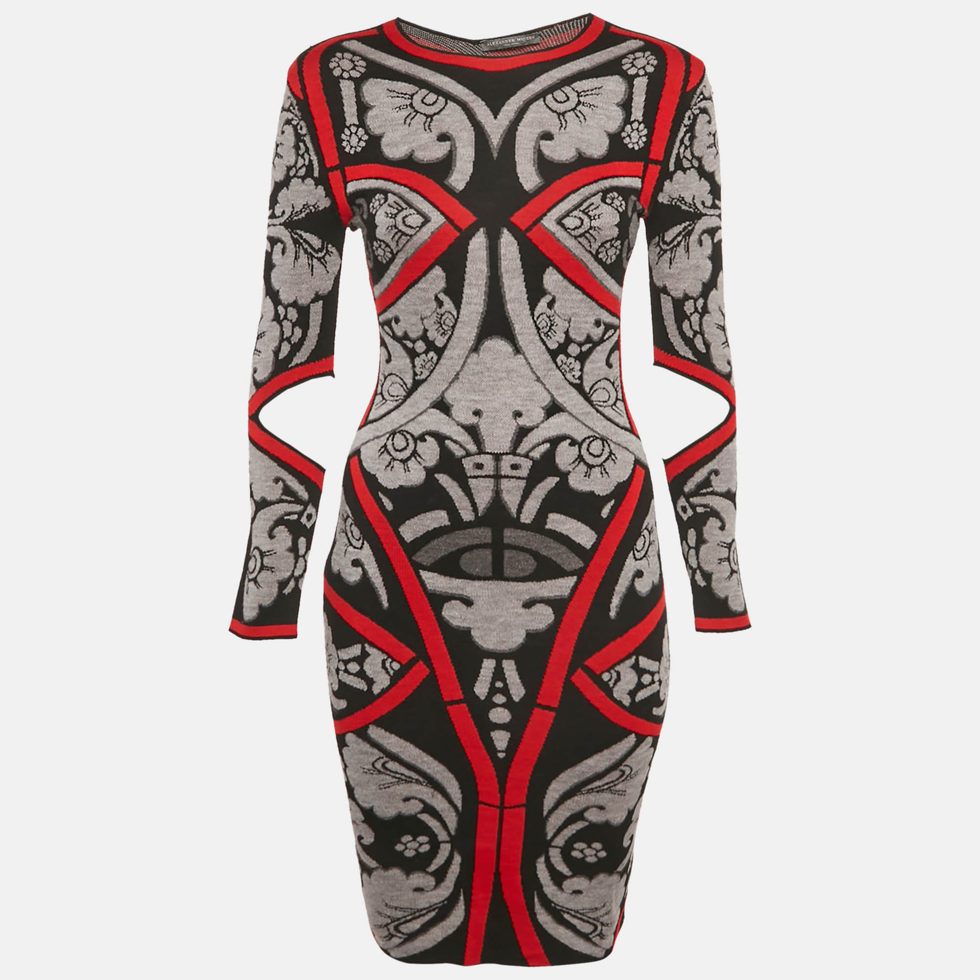 

Alexander McQueen Black/Multicolor Jacquard Wool Knit Bodycon Dress XS