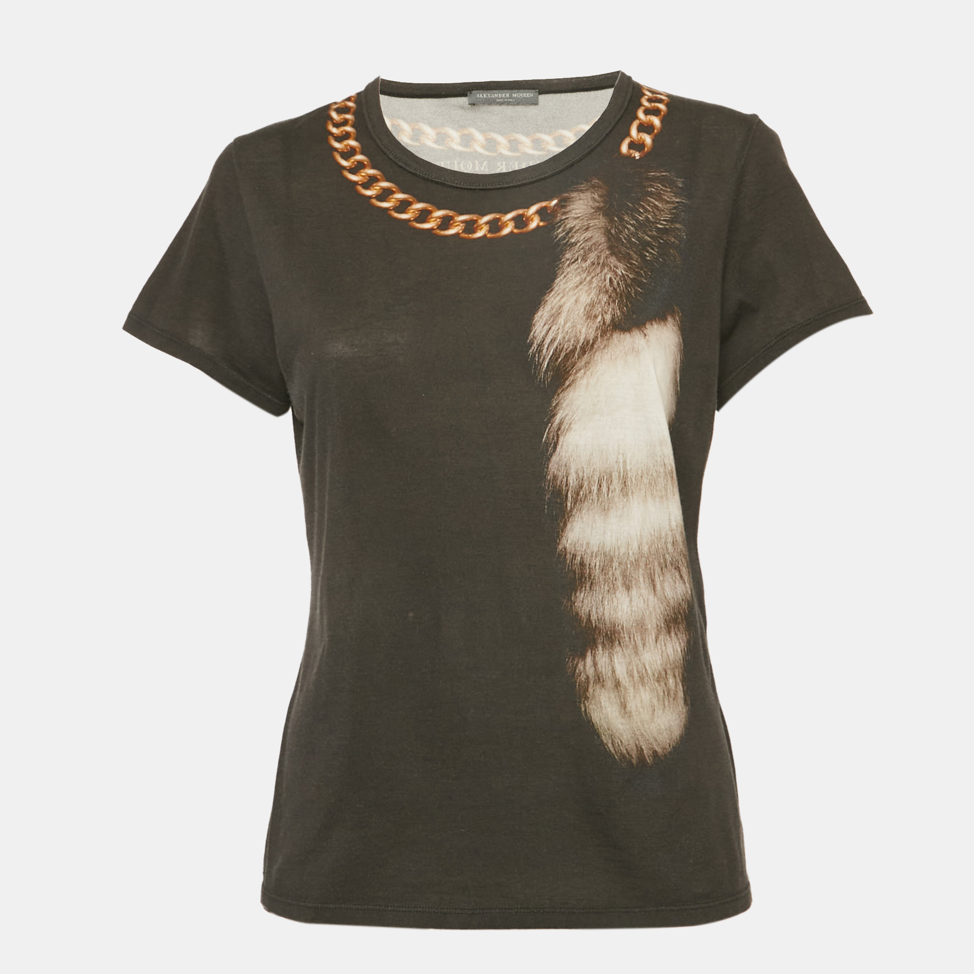 

Alexander McQueen Black Fox & Chain Printed Jersey T-Shirt M