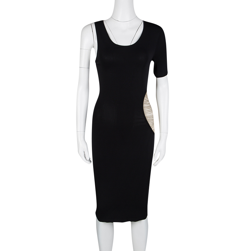 

Alexander McQueen Black Knit Asymmetric Sleeve Chain Detail Bodycon Dress