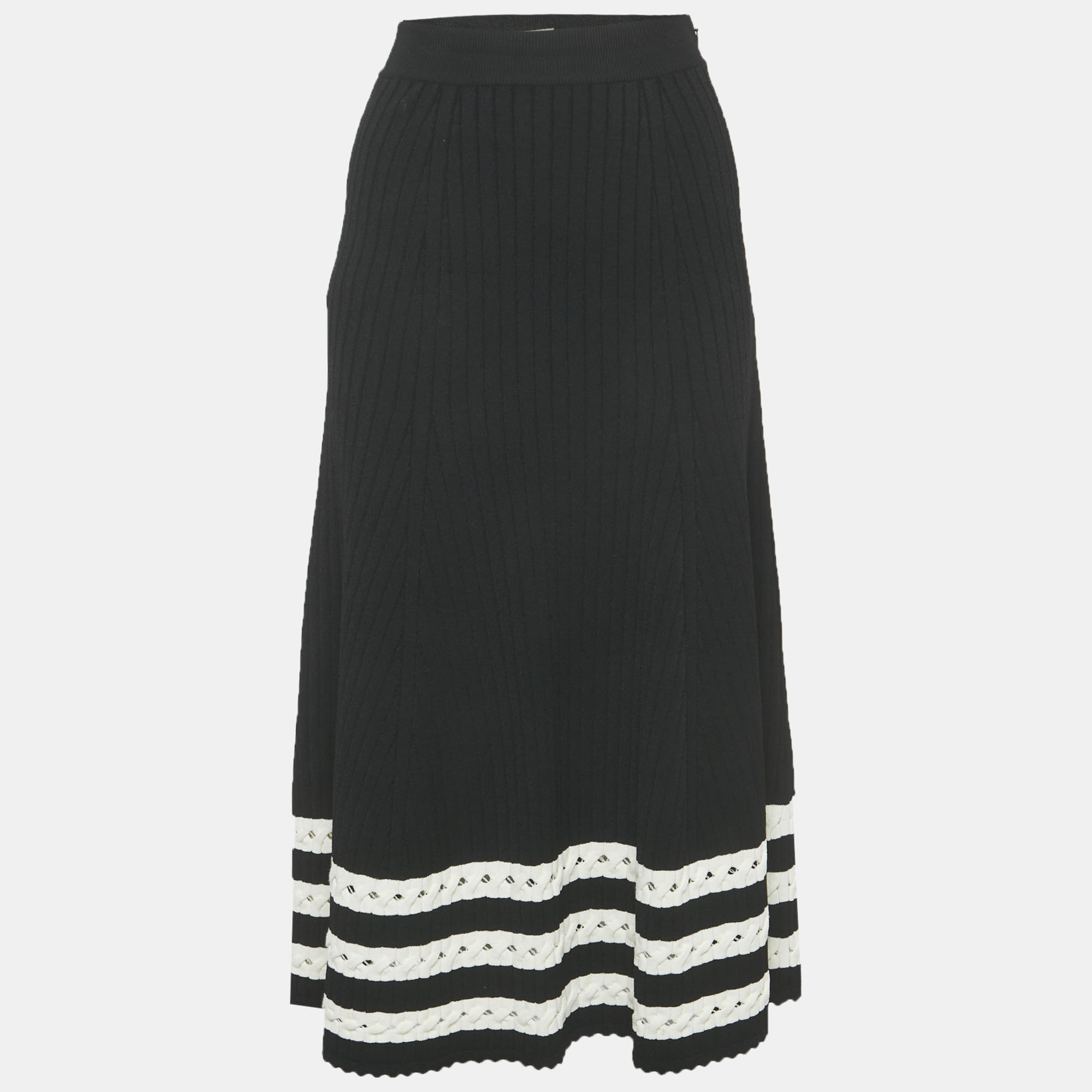 

Alexander McQueen Black Rib Knit Cut-Out Hem Midi Skirt S