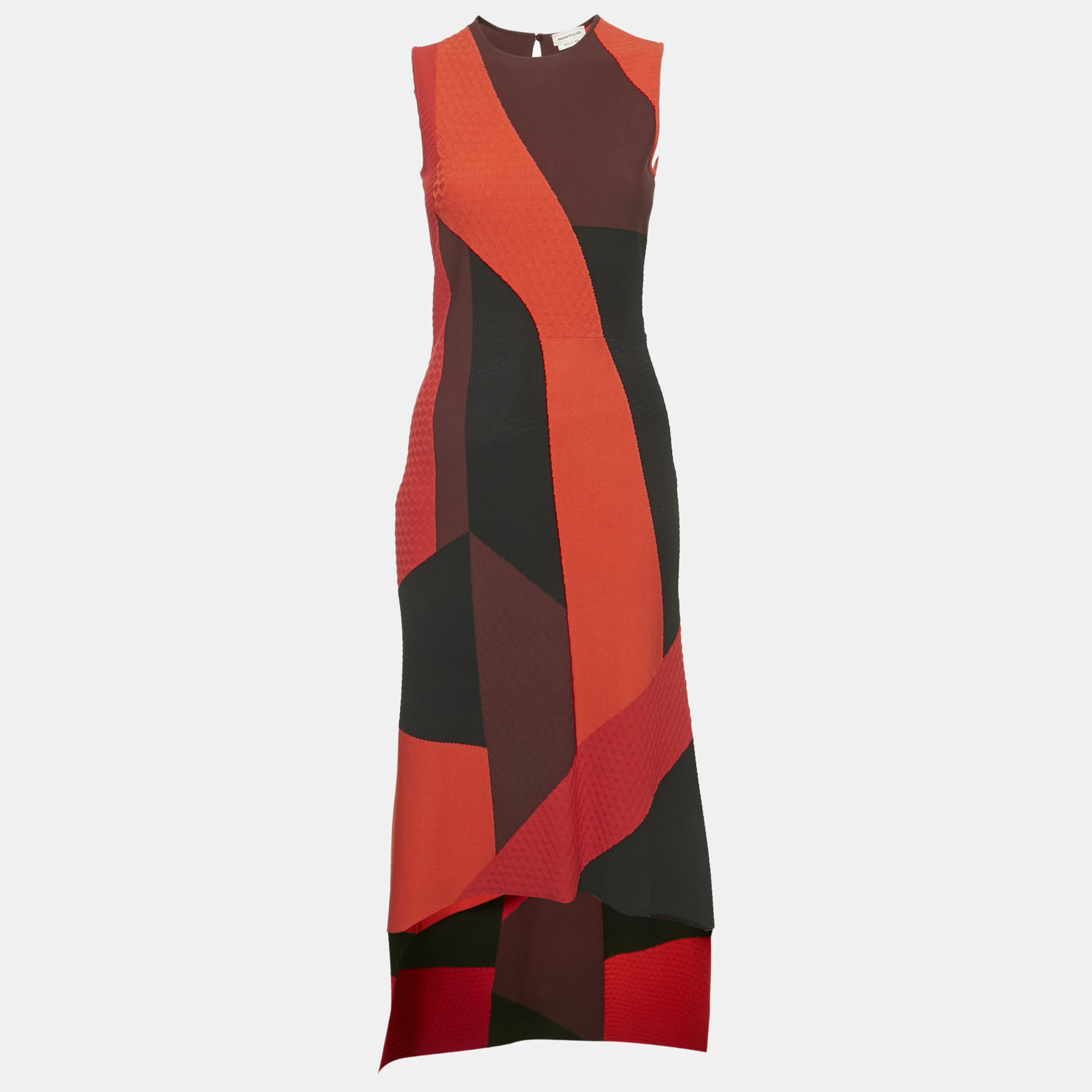 

Alexander McQueen Multicolour Colorblock Pattern Stretch Knit Asymmetric Dress S, Multicolor