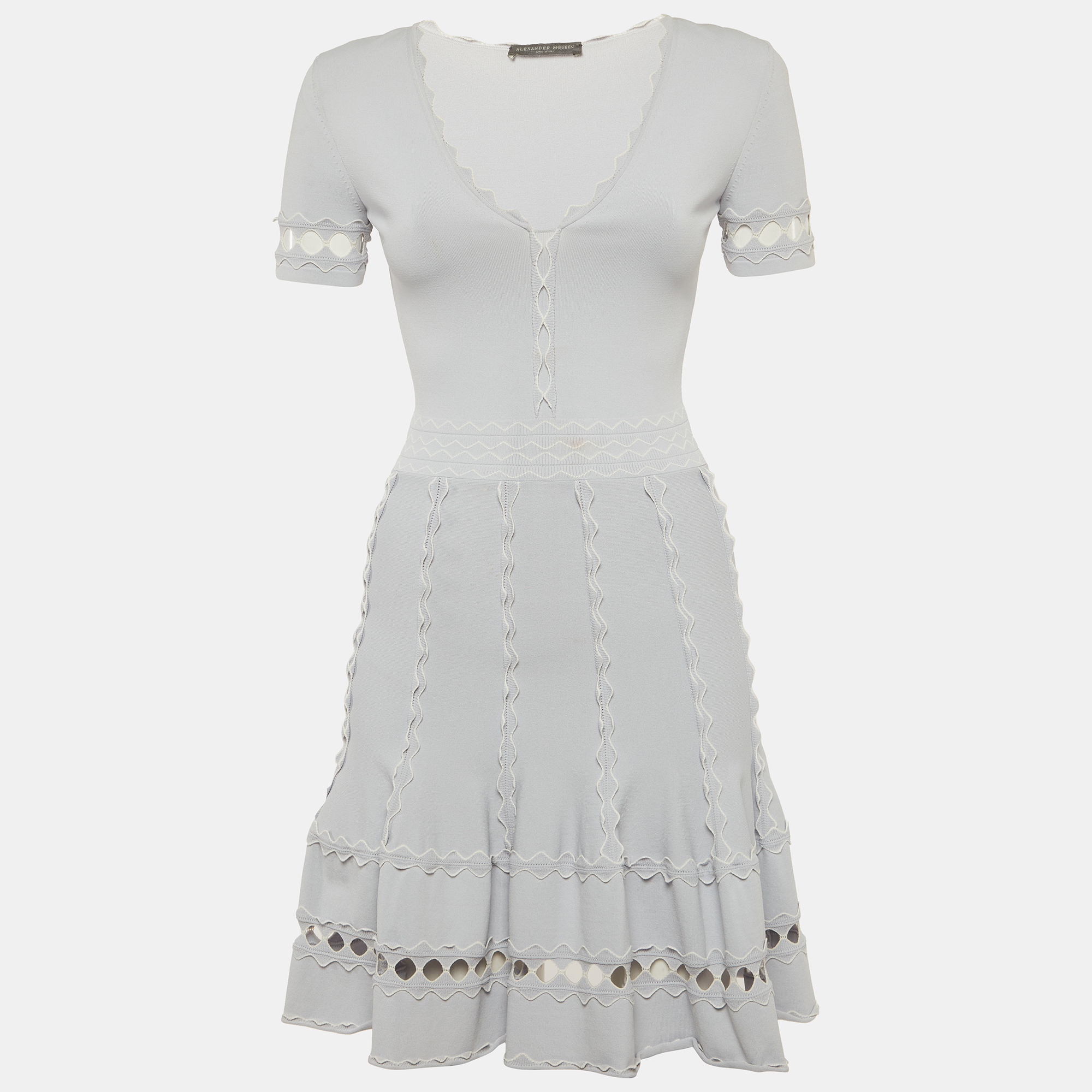 Pre-owned Alexander Mcqueen Blue Stretch Knit Mini Dress S