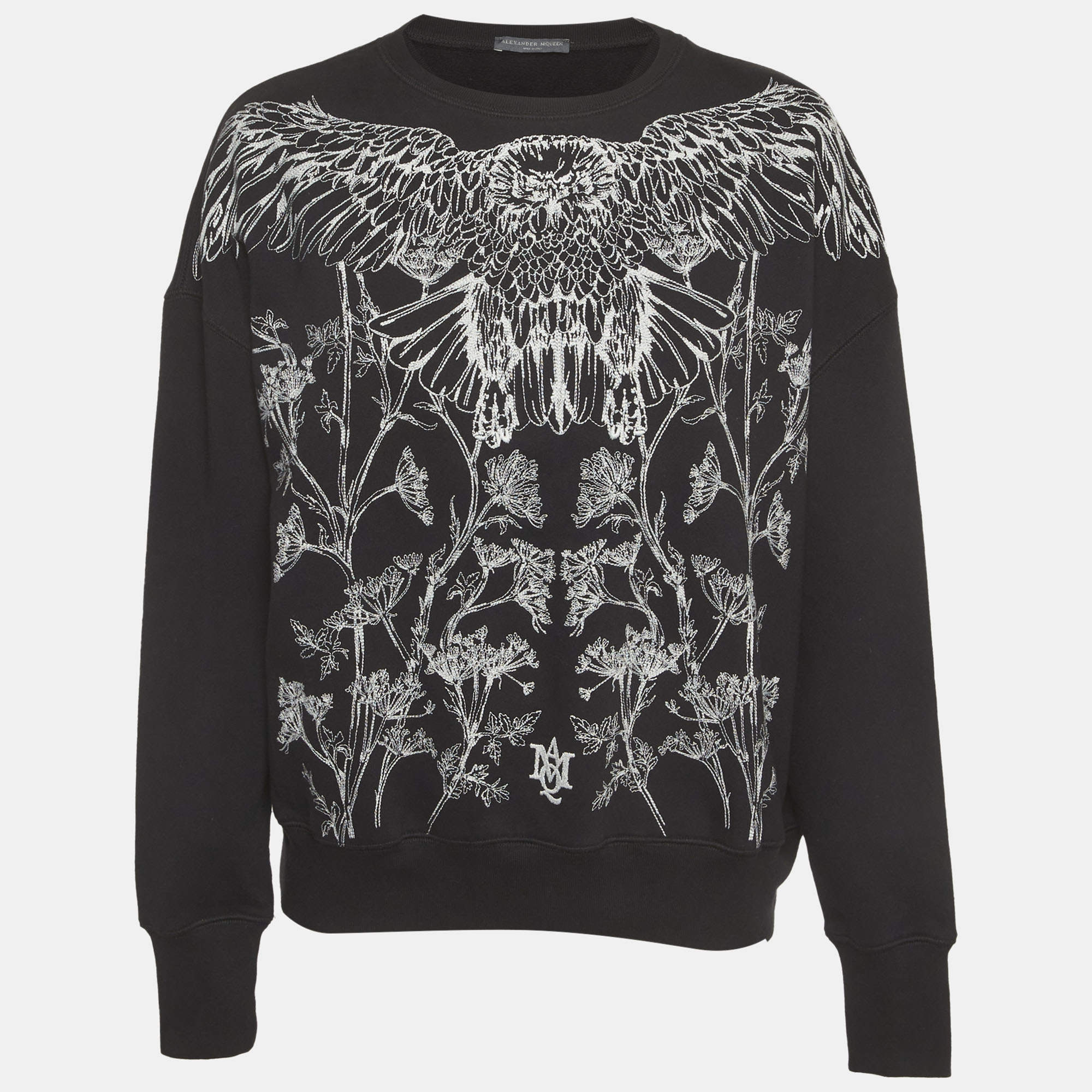 Pre-owned Alexander Mcqueen Black Embroidered Cotton Sweatshirt S