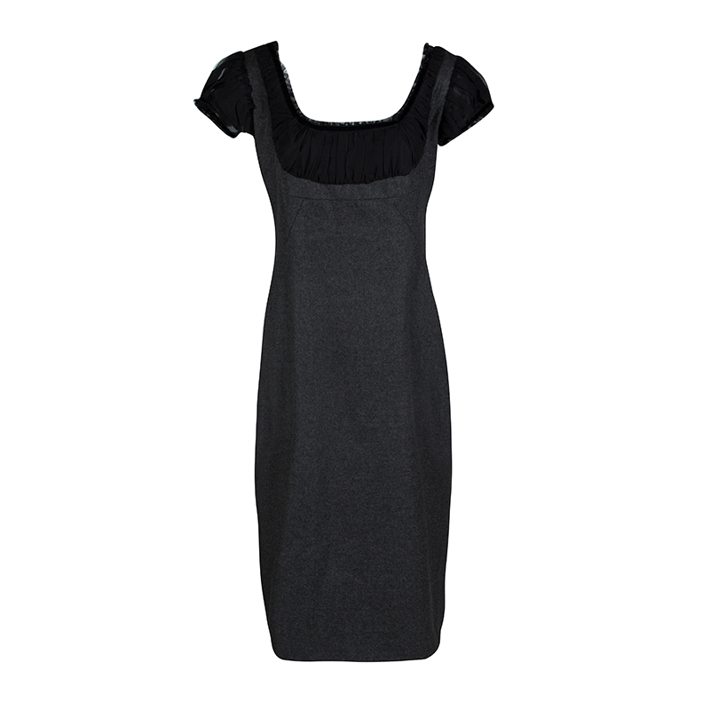 Pre Owned Alexander McQueen Grey Wool Cashmere Frayed Trim Detail Dress M