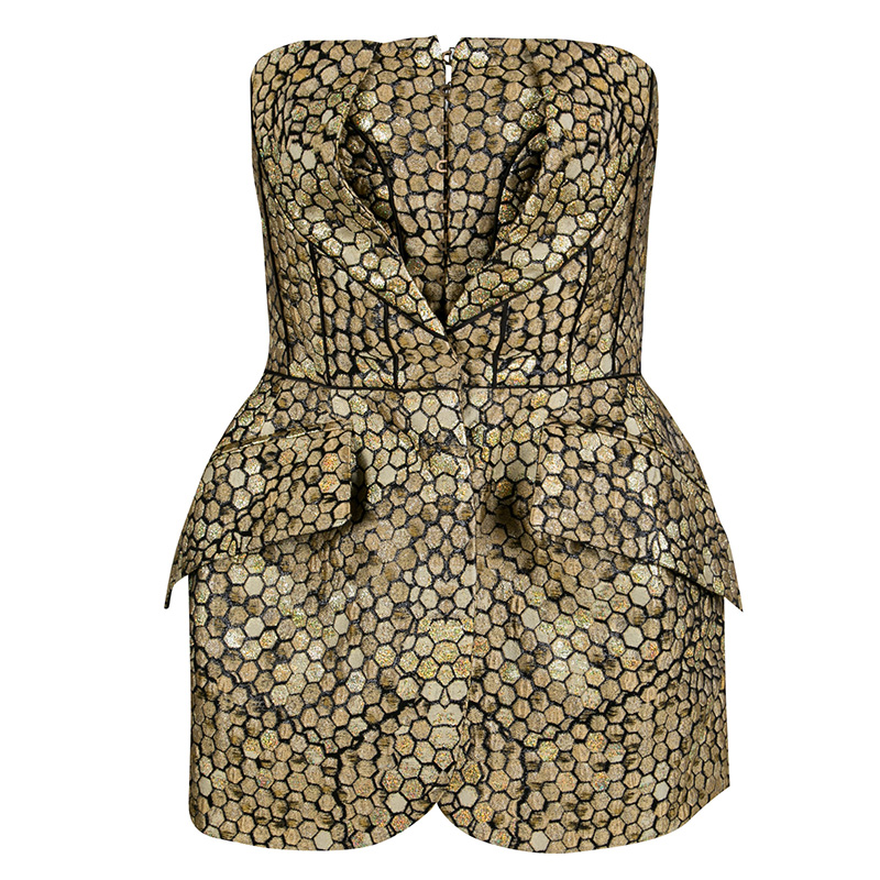 Alexander McQueen Gold and Black Honeycomb Pattern Jacquard Strapless Corset Top M