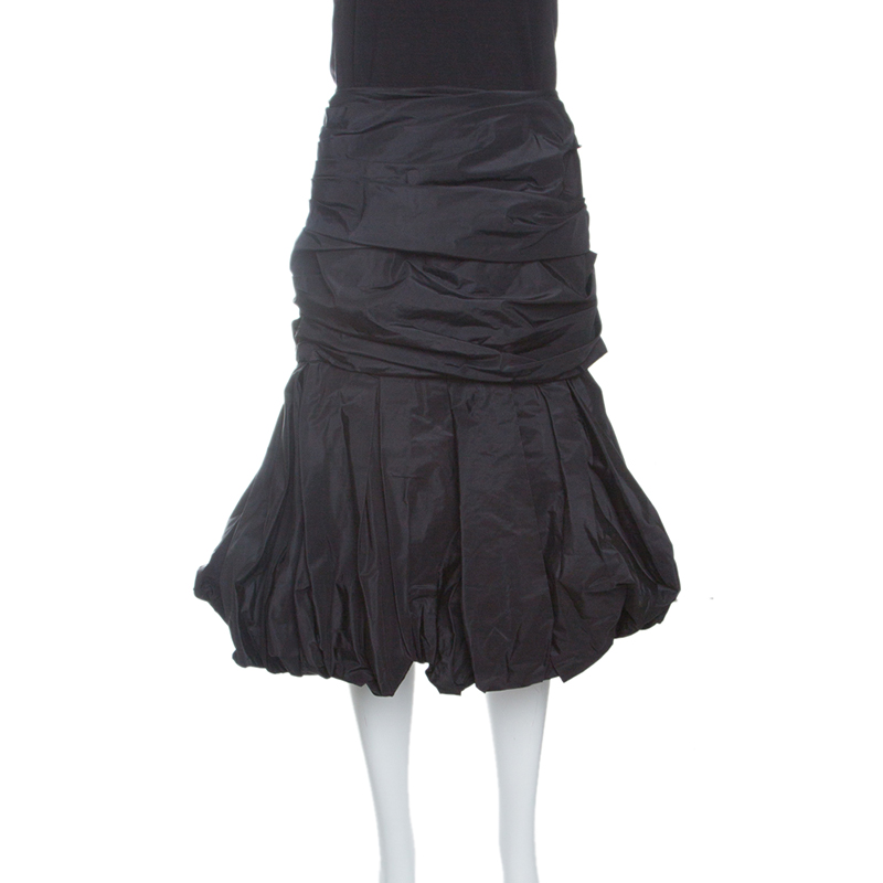 Pre Owned Alexander McQueen Black Ruched Silk Layered Balloon Skirt M 