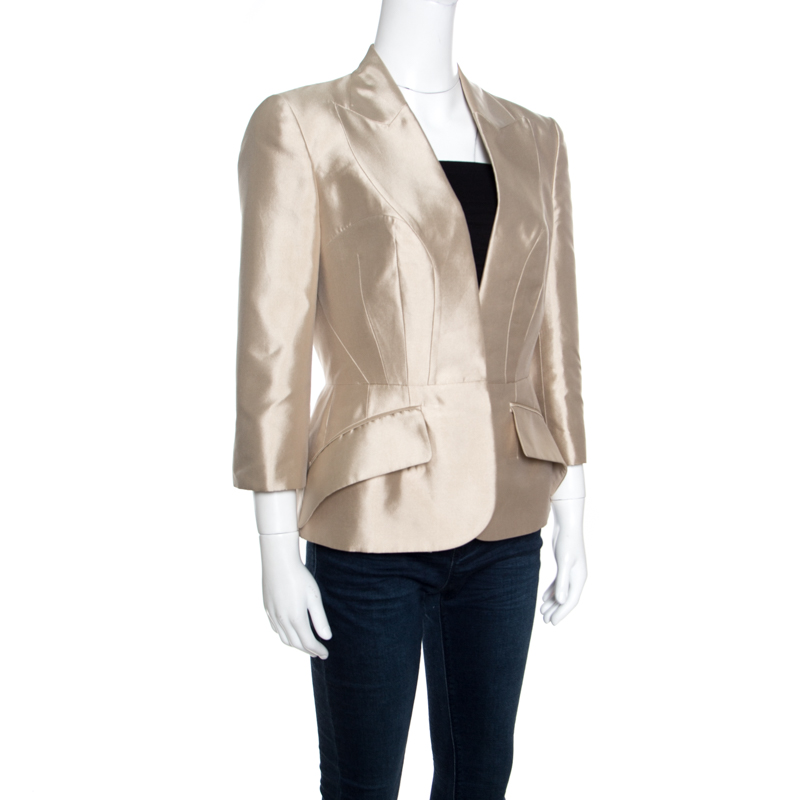 

Alexander McQueen Champagne Silk Faux Lapel Mikado Blazer, Cream