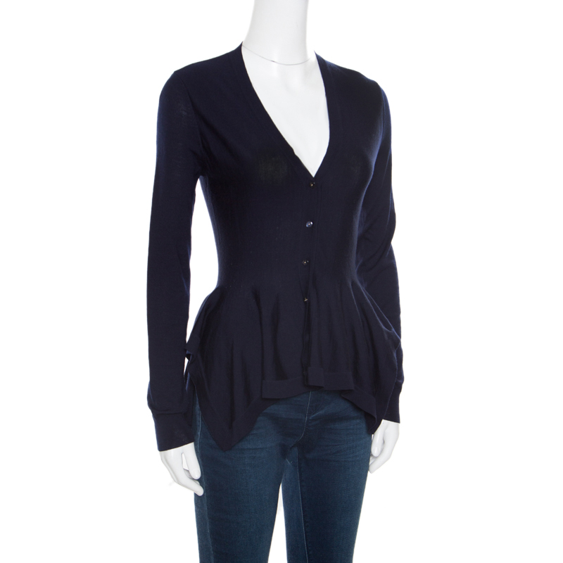 

Alexander McQueen Navy Blue Wool Asymmetric Cardigan