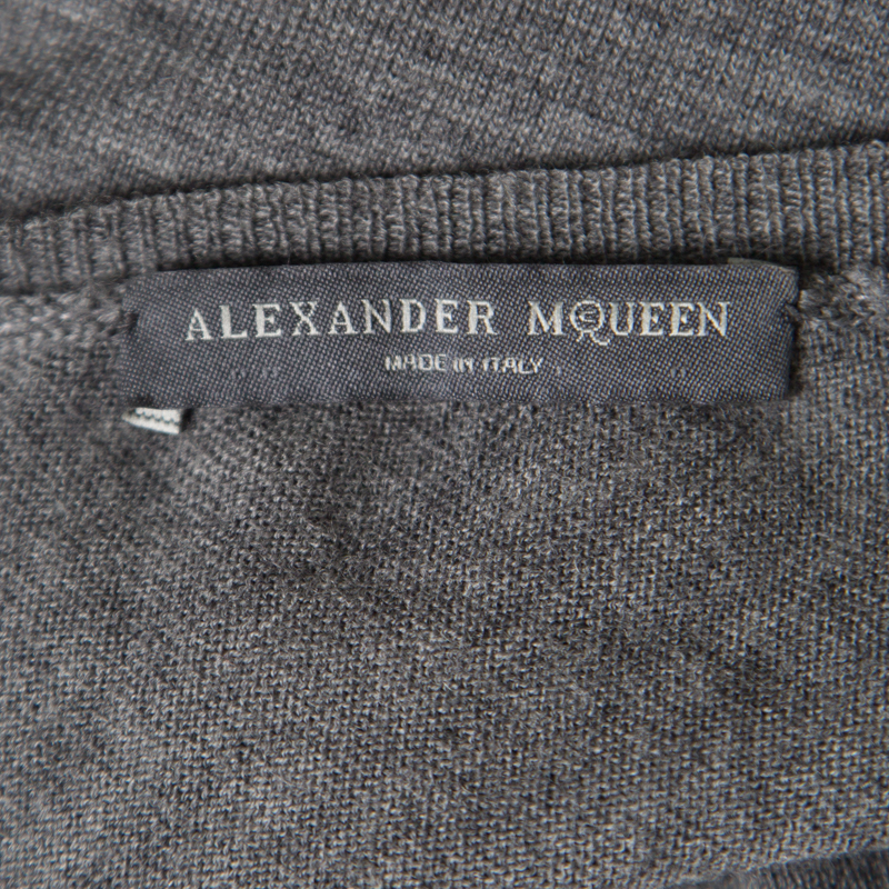 Pre-owned Alexander Mcqueen Grey Melange Wool Asymmetric Sleeve Oversized Shift Dress S