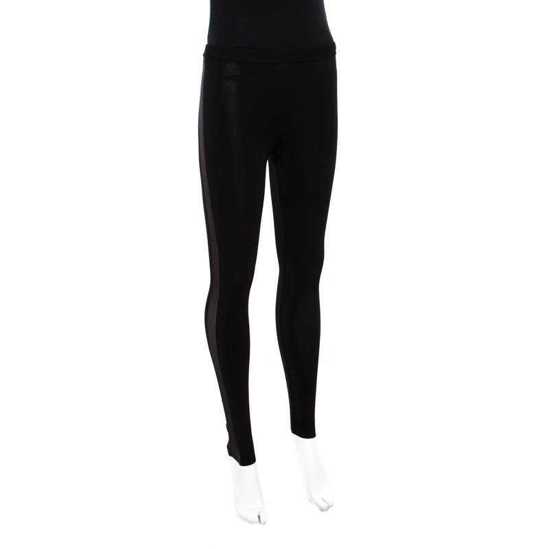 

Alexander McQueen Black Stretch Knit Shimmer Mesh Insert Leggings