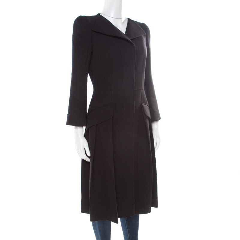 Pre-owned Alexander Mcqueen Black Pleated Coat Dress M | ModeSens