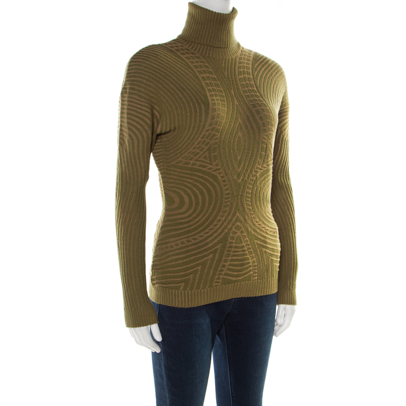 

Alexander McQueen Green Patterned Knit Wool Turtleneck Sweater