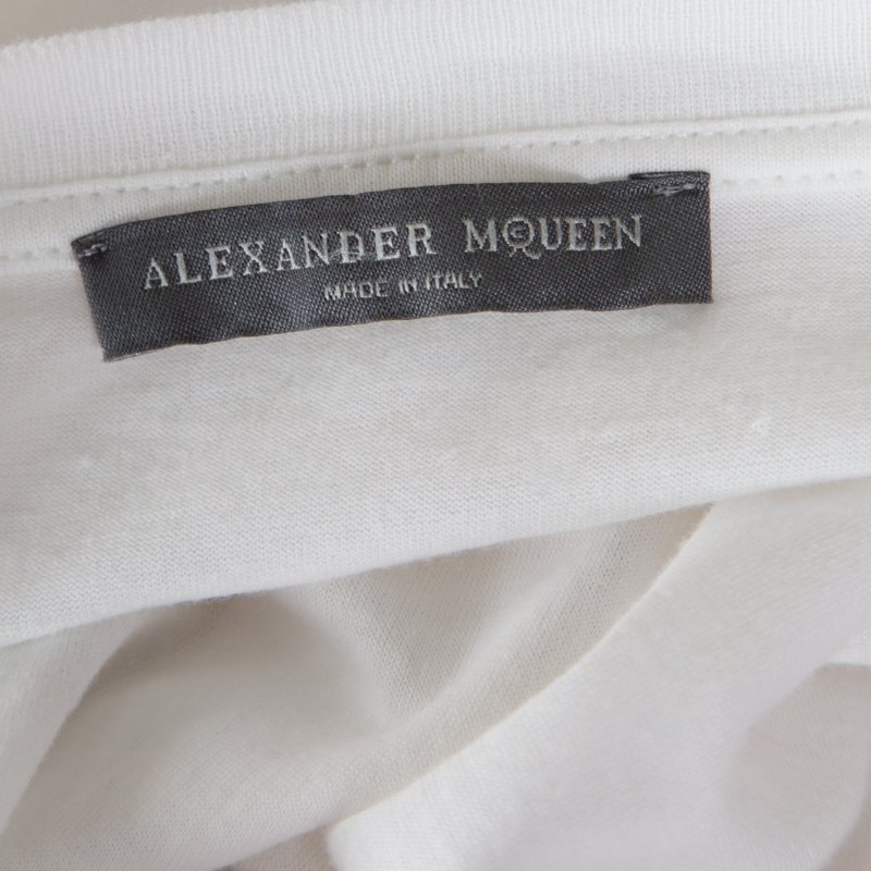 Pre-owned Alexander Mcqueen White Cotton Floral Embroidered Silk Sleeve Detail Oversized T-shirt S