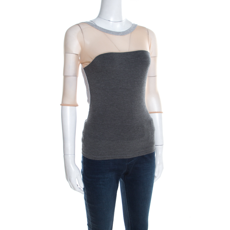 

Alexander McQueen Grey Jersey Mesh Insert Cropped T-Shirt