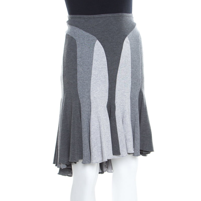 

Alexander McQueen Grey Colorblock Paneled Jersey Flared Godet Skirt