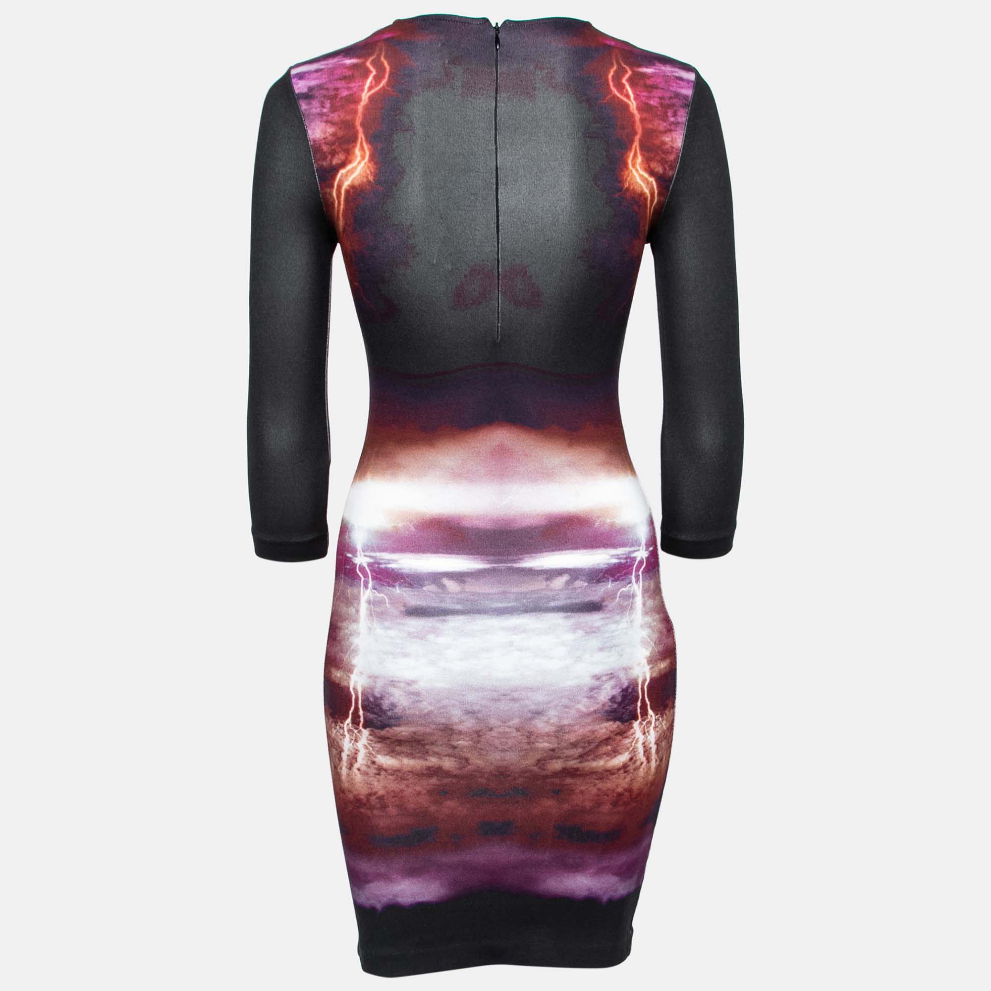 

Alexander McQueen Black Engineered Lightning Print Stretch Knit Bodycon Dress