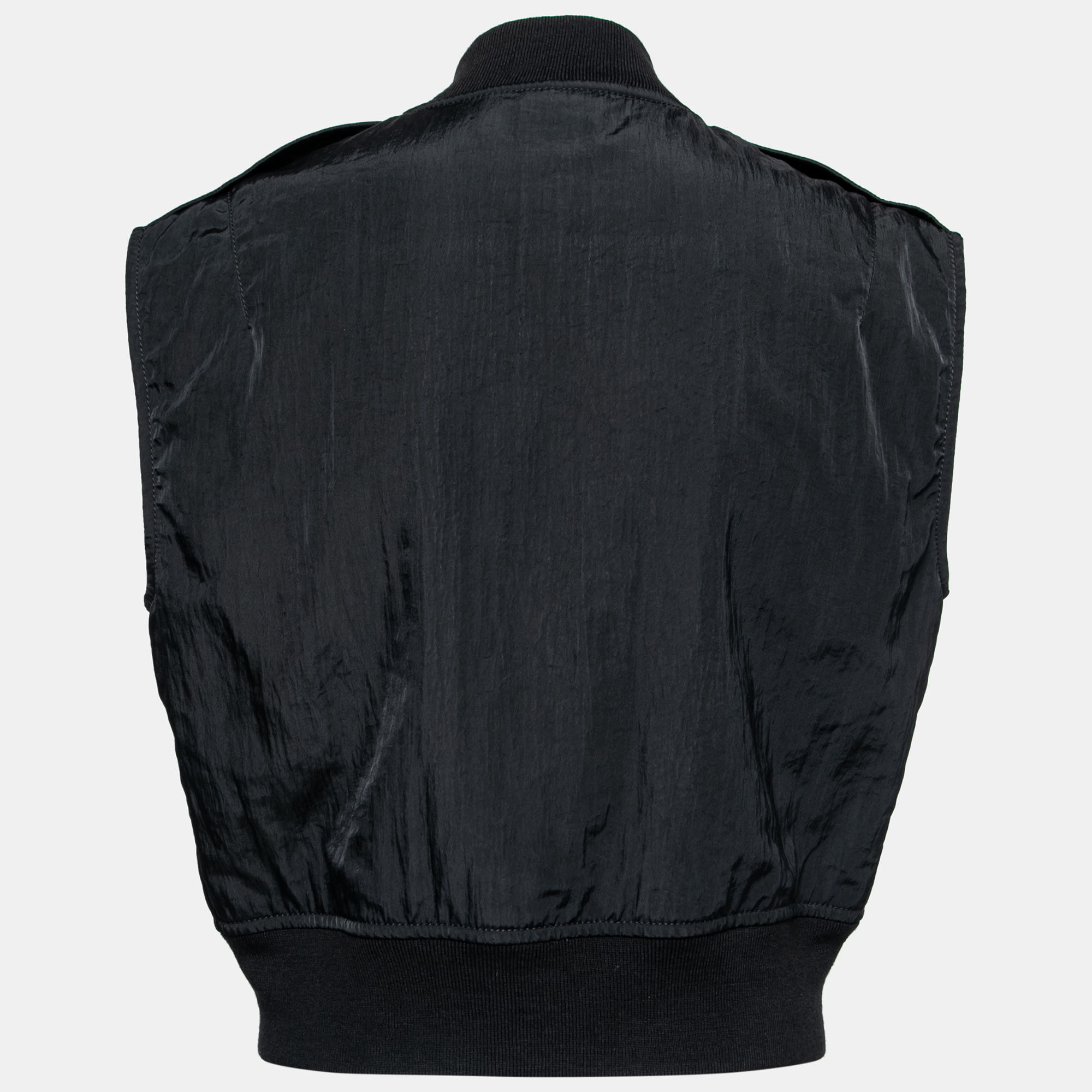 

McQ by Alexander McQueen Black Twill Zip Front Sleeveless Bomber Jacket