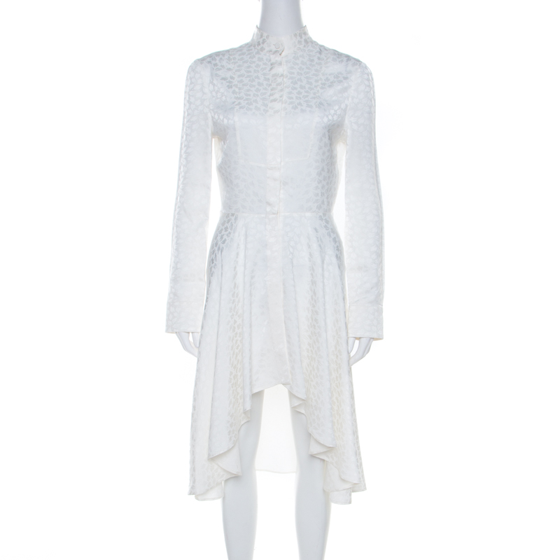 

Alexander McQueen Cream Leaf Jacquard Asymmetric Hem Shirt Dress