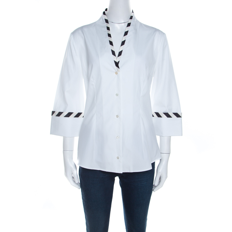 

Alexander McQueen White Cotton Striped Piping Detailed Shirt