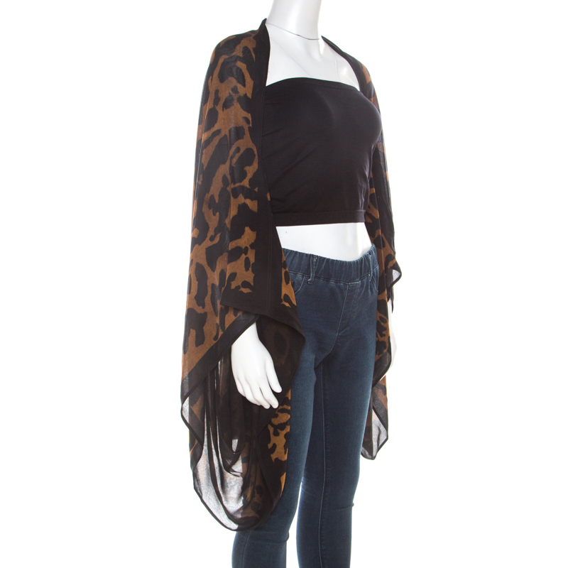 

Alexander McQueen Brown Ocelot Printed Silk Chiffon Cape
