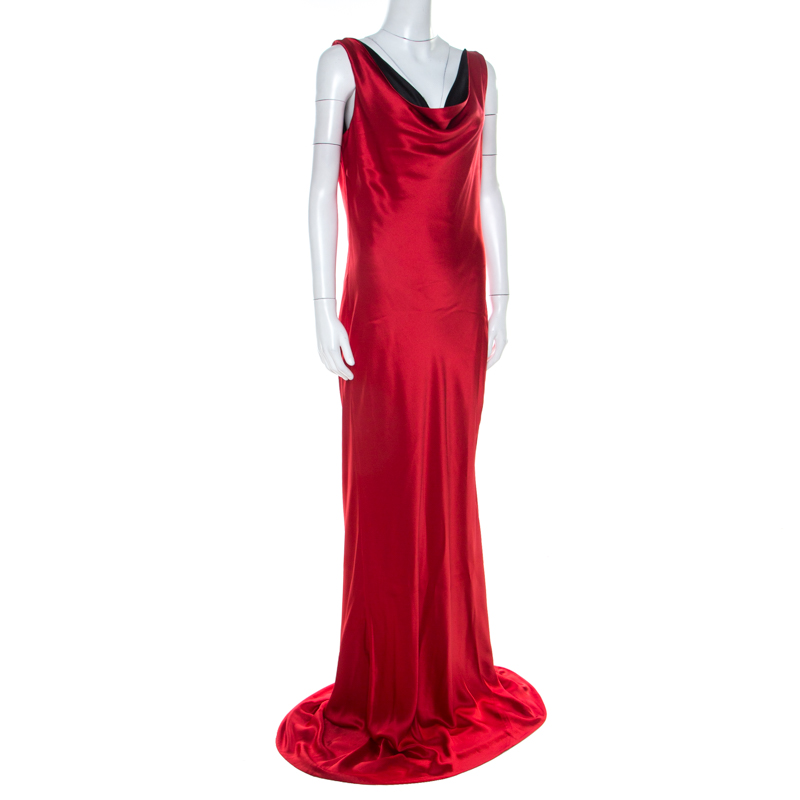 

Alexander McQueen Red Silk Cowl Neck Scoop Back Long Dress