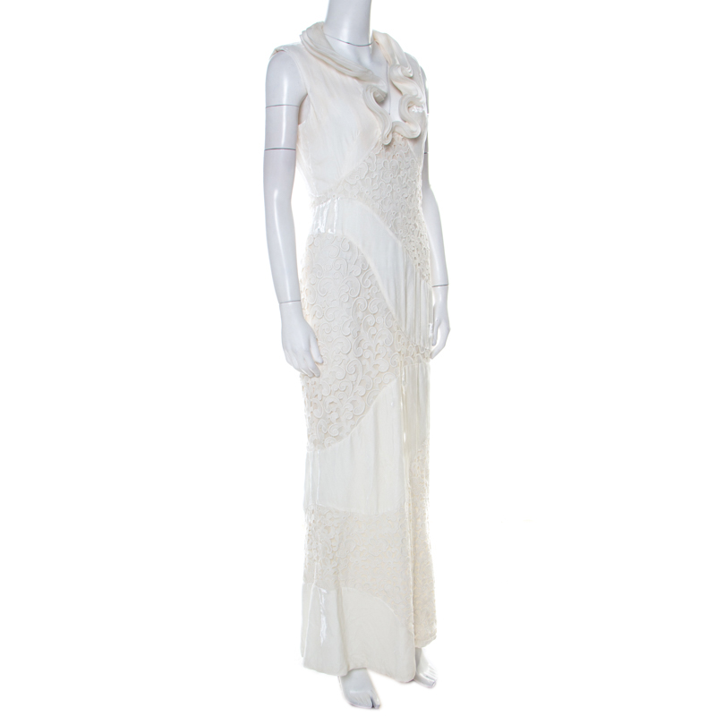 

Alexander McQueen Ivory White Velvet & Lace Ruffle Collar Dress